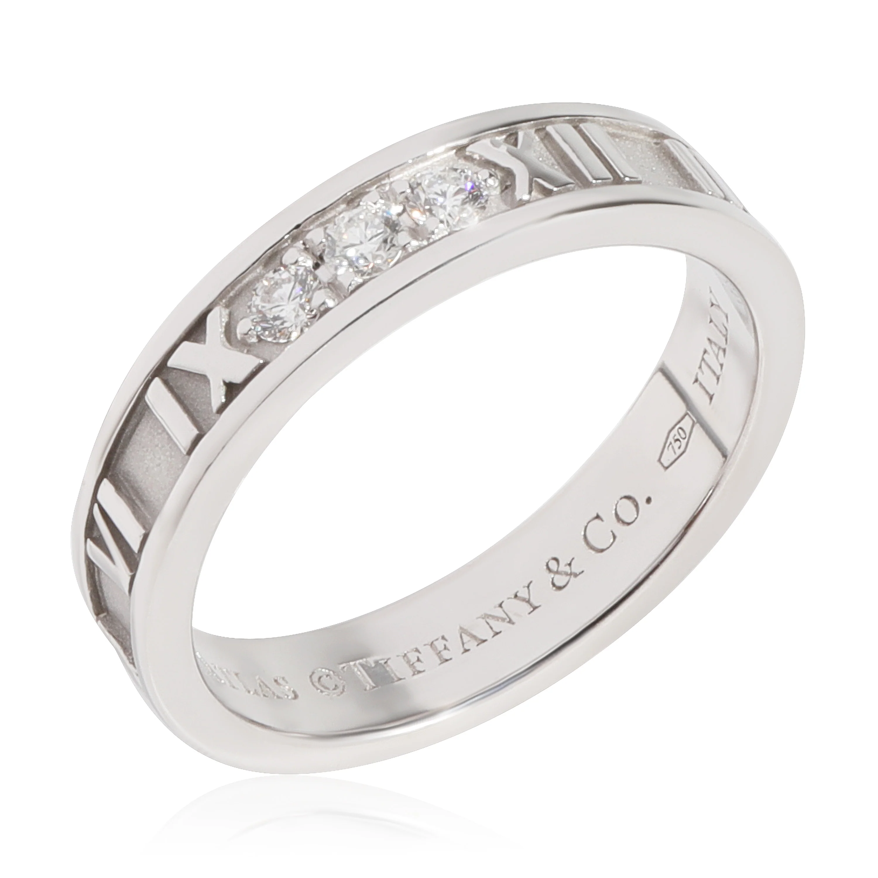 Tiffany & Co. Atlas 4.2 mm Wide 3 Diamond Ring in 18K White Gold 0.19 CTW - Image 5