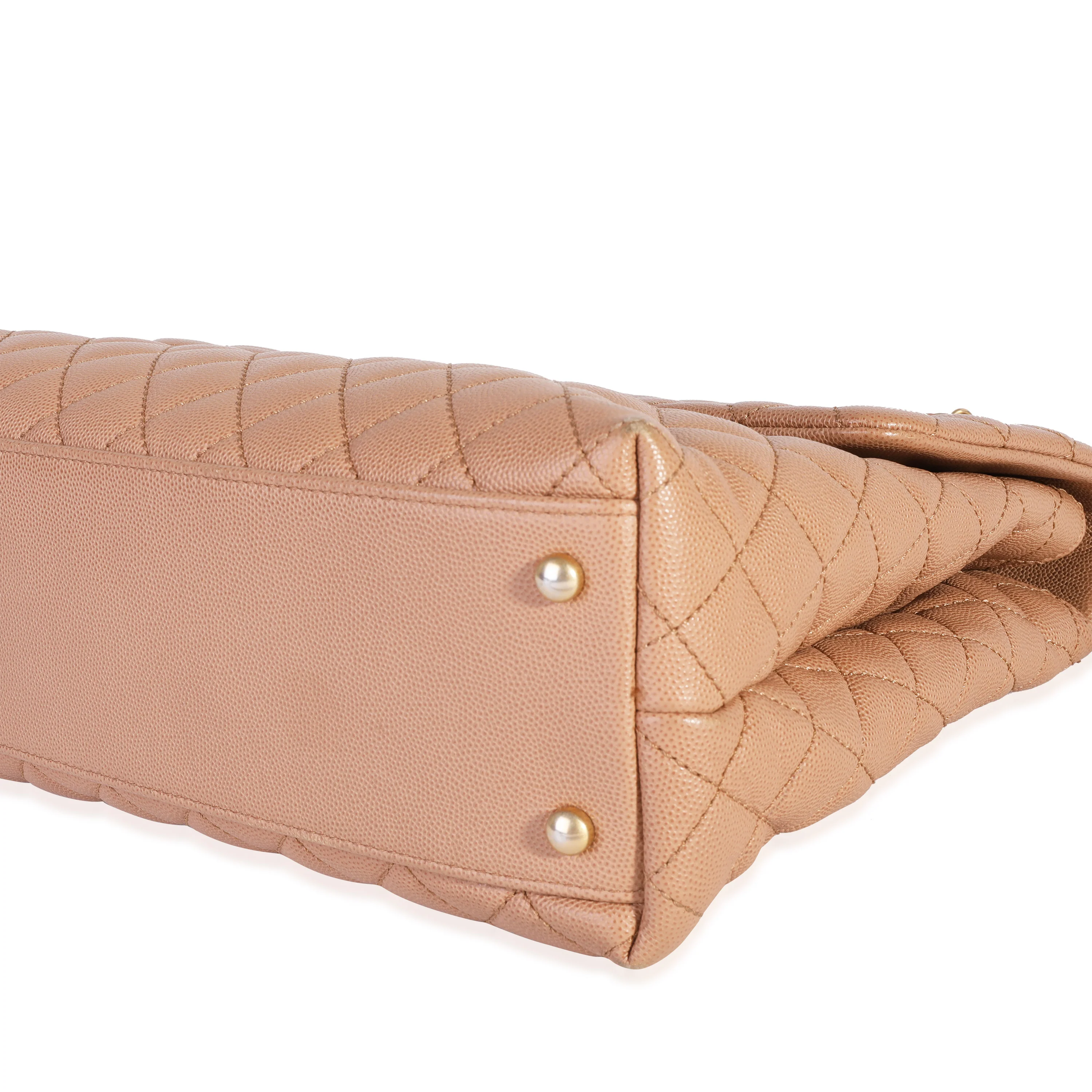 Beige Quilted Caviar & Burgundy Lizard Large Coco Handle Flap Bag - Image 7