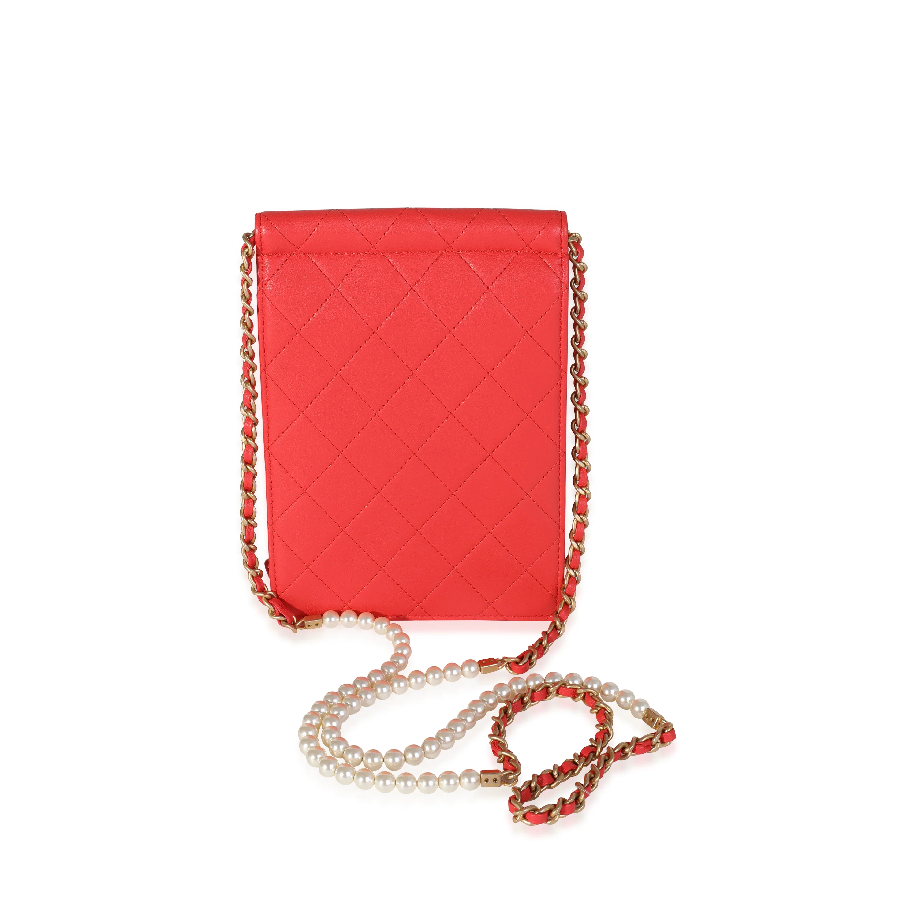 Chanel Red Quilted Calfskin Pearl Clutch on Chain - Image 3