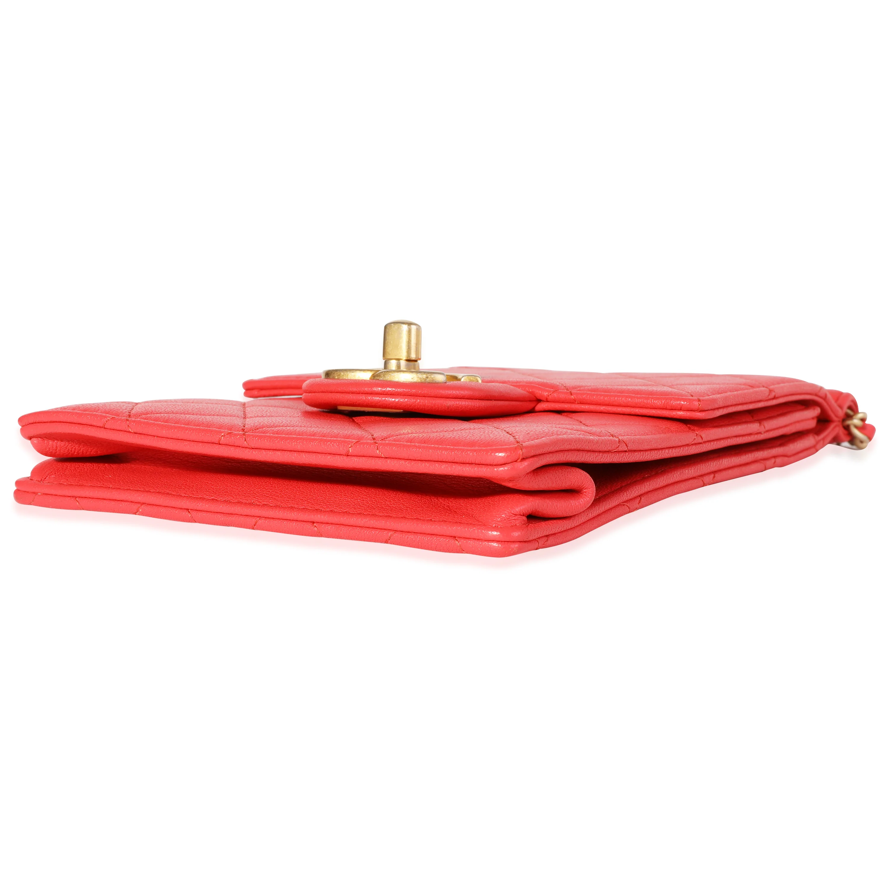 Chanel Red Quilted Calfskin Pearl Clutch on Chain - Image 6
