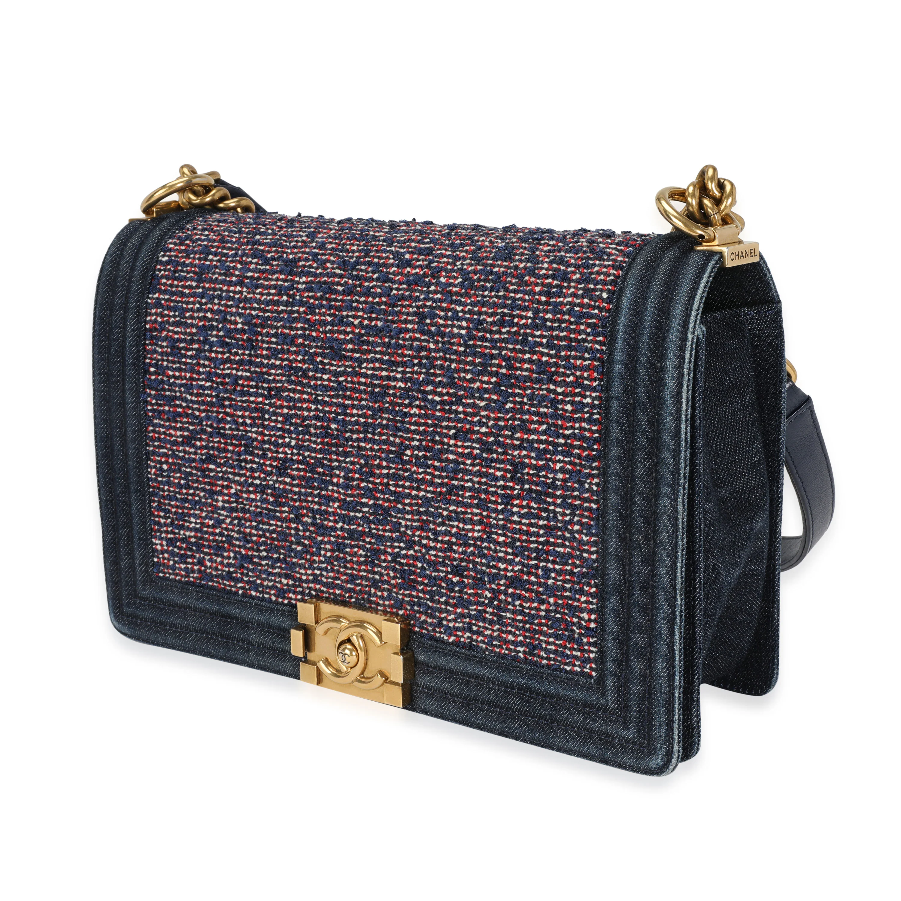 Blue Denim & Multicolor Boucle New Medium Boy Bag - Image 2