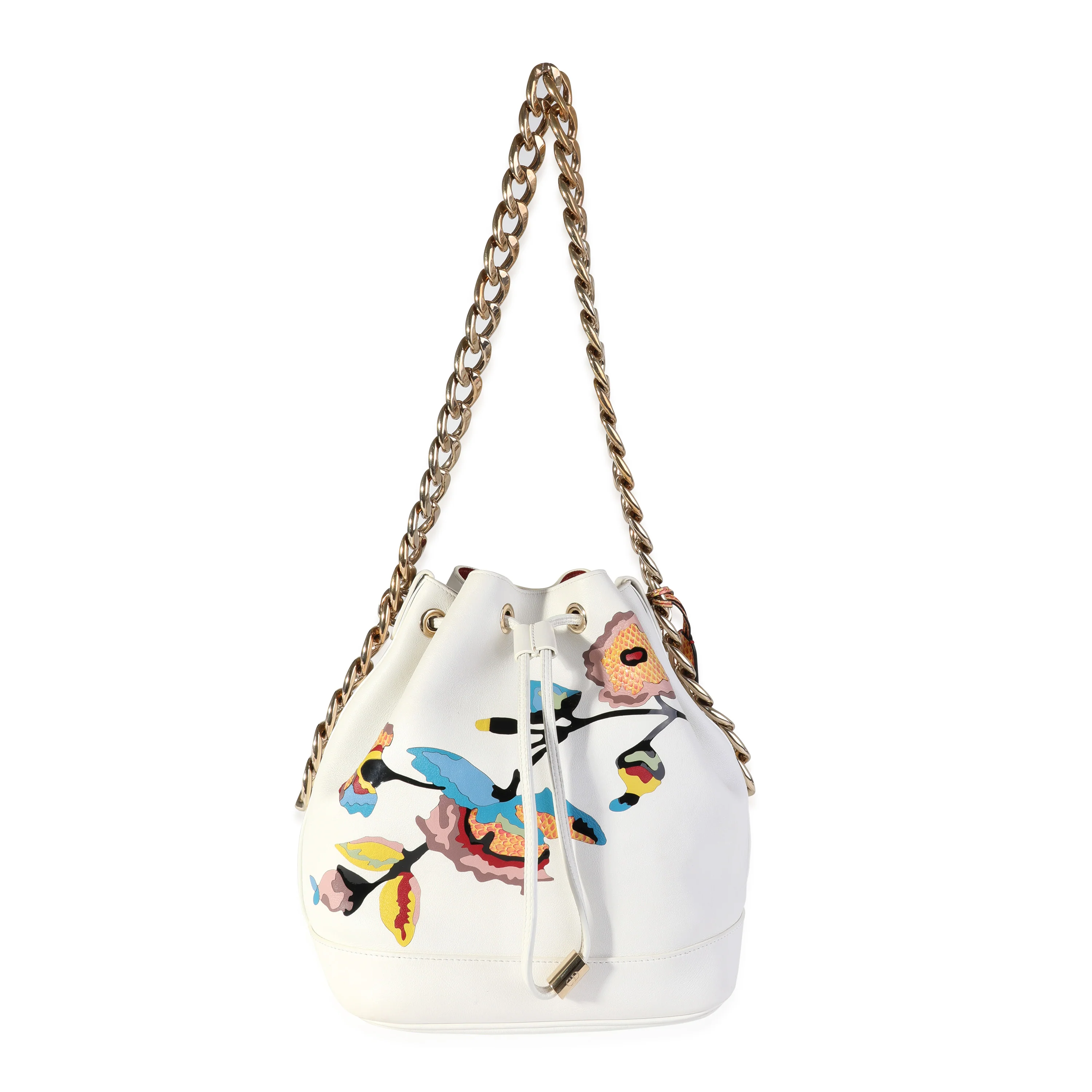 Dior White Calfskin & Multicolor Python Appliqué Paradise Bubble Bucket Bag - Image 8
