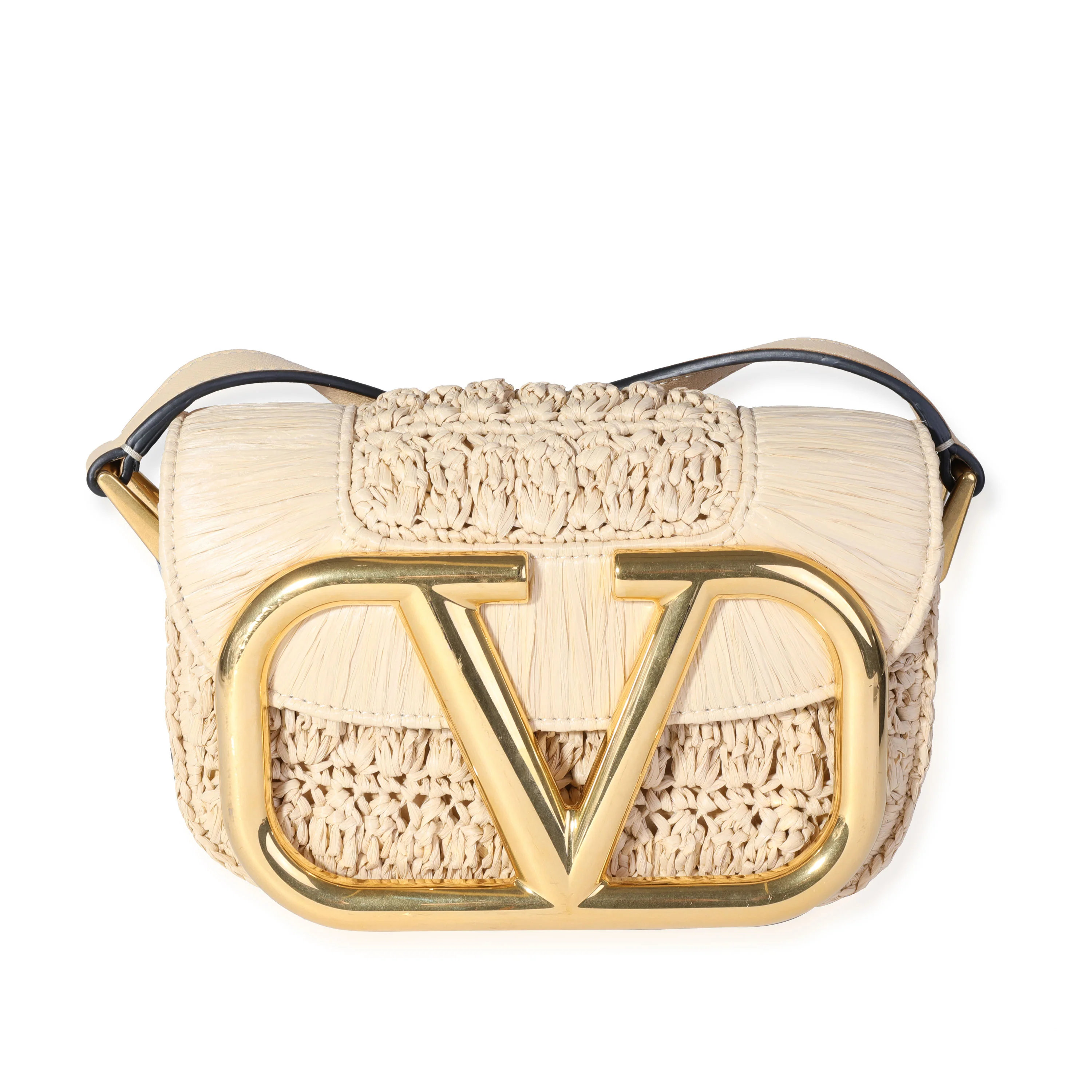 Valentino Beige Raffia and Leather Small Supervee Crossbody Bag