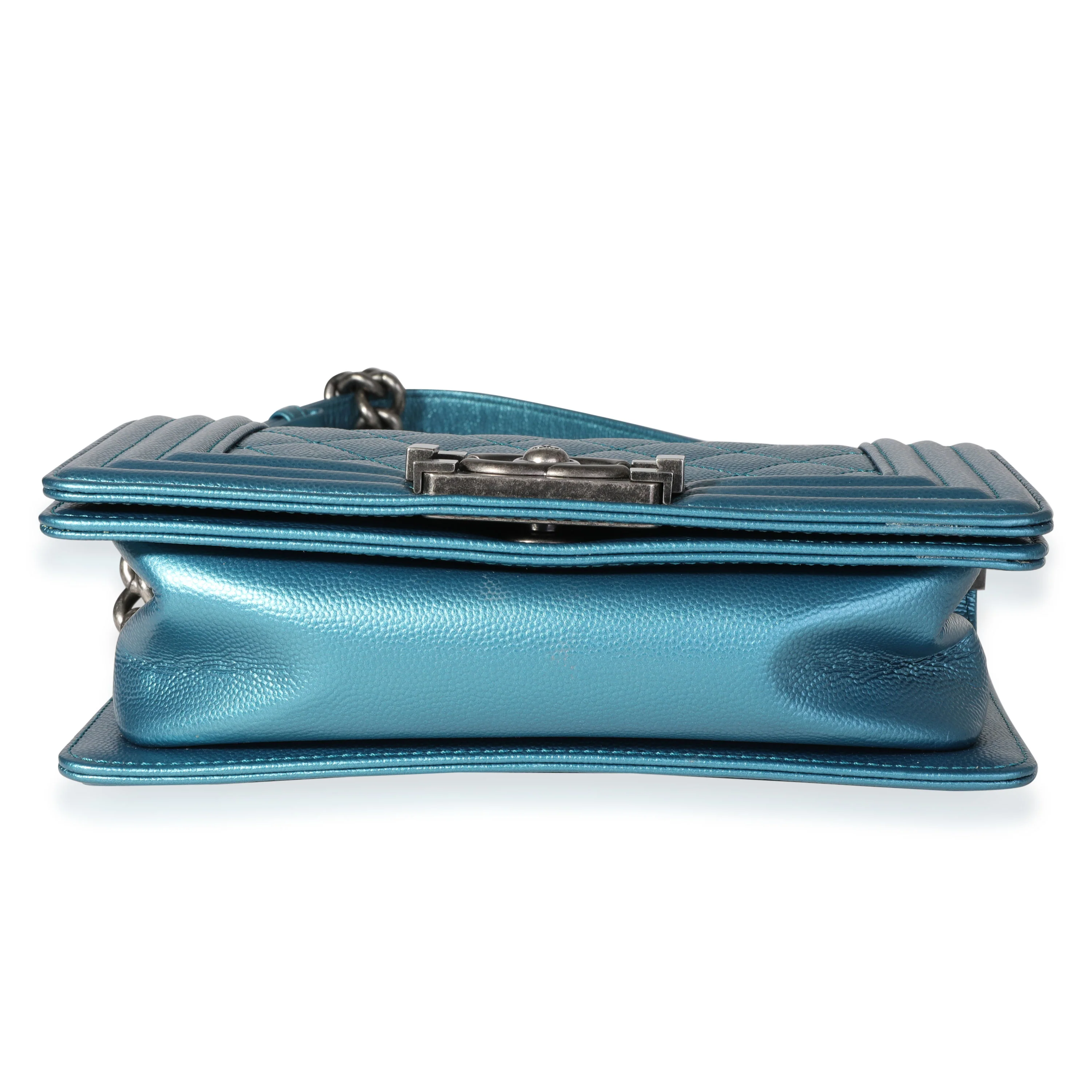 Chanel Blue Metallic Quilted Caviar Small Boy Bag - Image 5