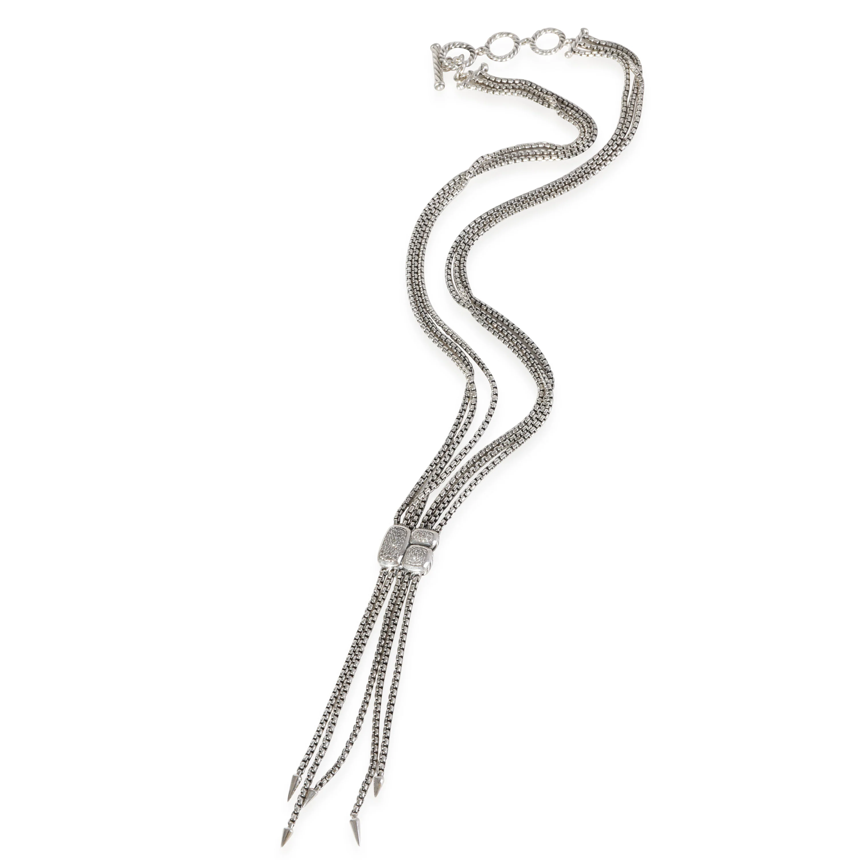 Confetti Diamond Lariat Style Necklace, Sterling Silver 0.1 CTW - Image 3