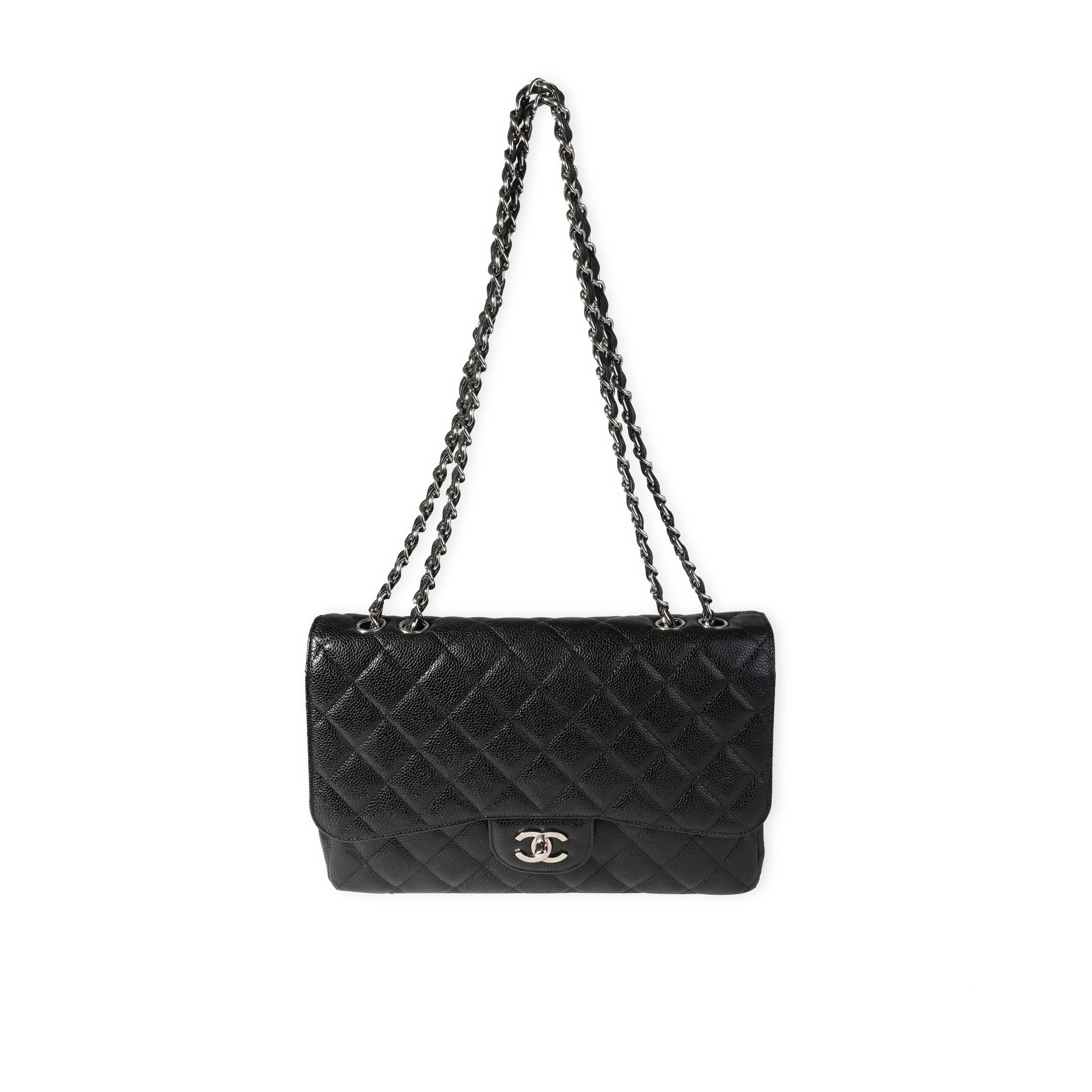 Black Caviar Quilted Jumbo Classic Single Flap Bag - Image 4