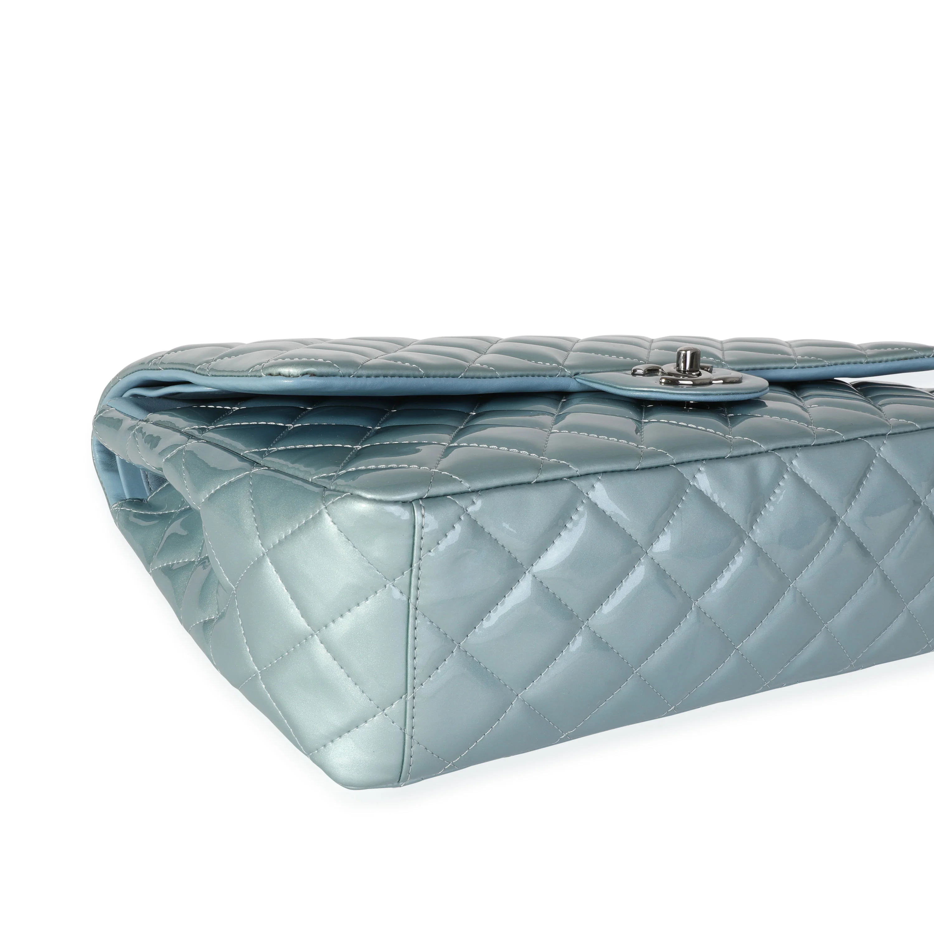 Chanel Light Blue Quilted Patent Leather Maxi Classic Double Flap - Image 6