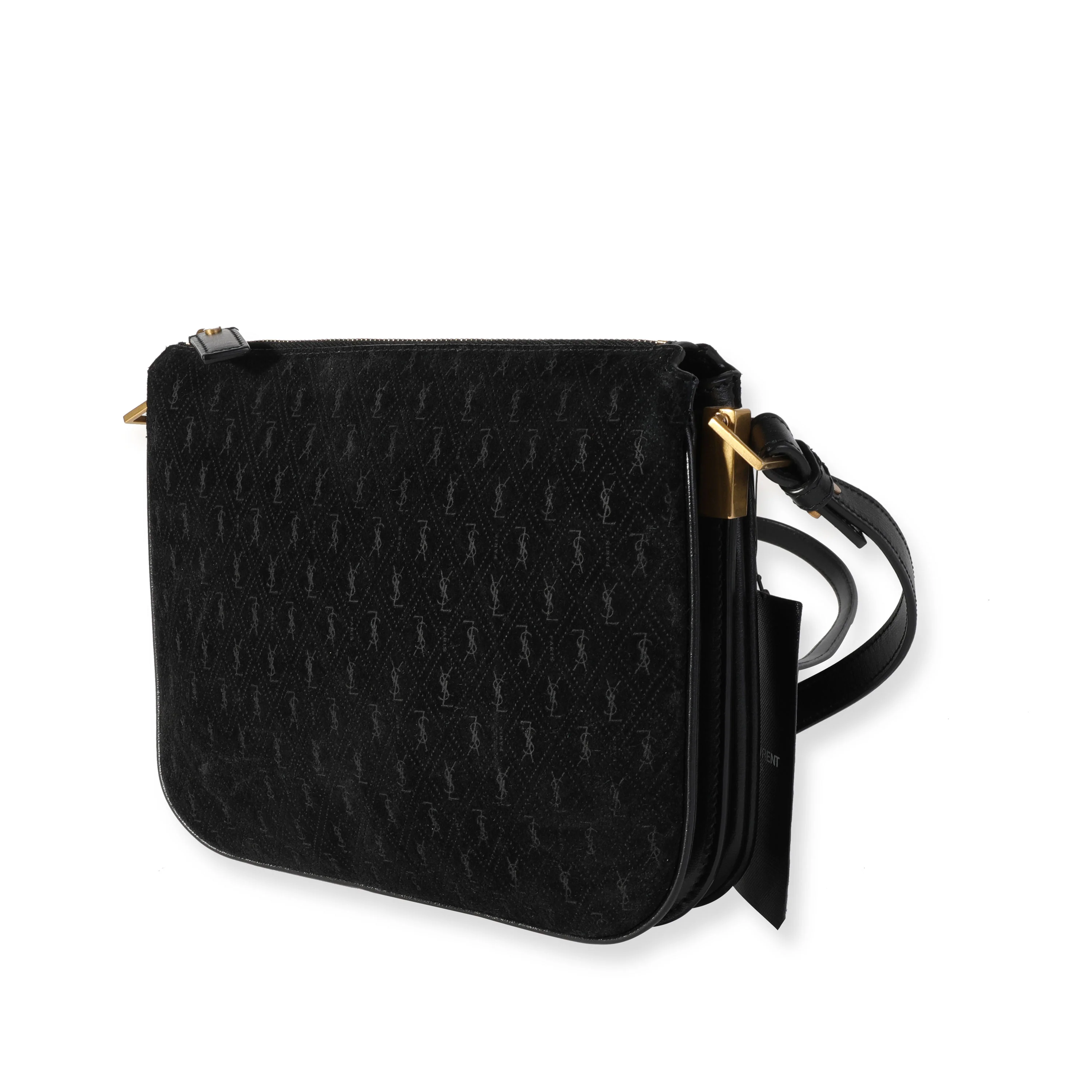 Saint Laurent Black Suede All Over Monogram Crossbody Bag - Image 2