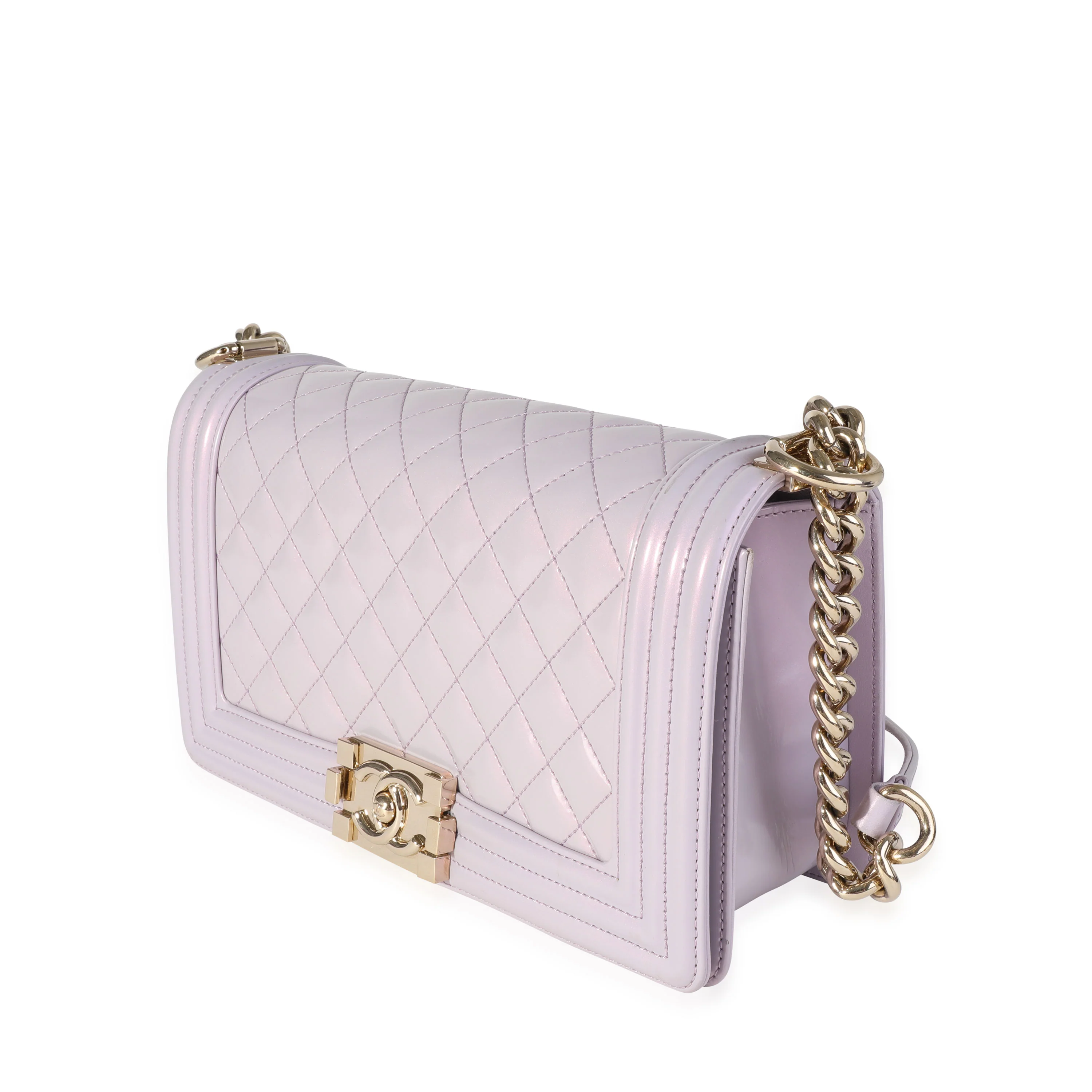 Chanel Purple Quilted Patent Leather Old Medium Boy Bag - Image 2