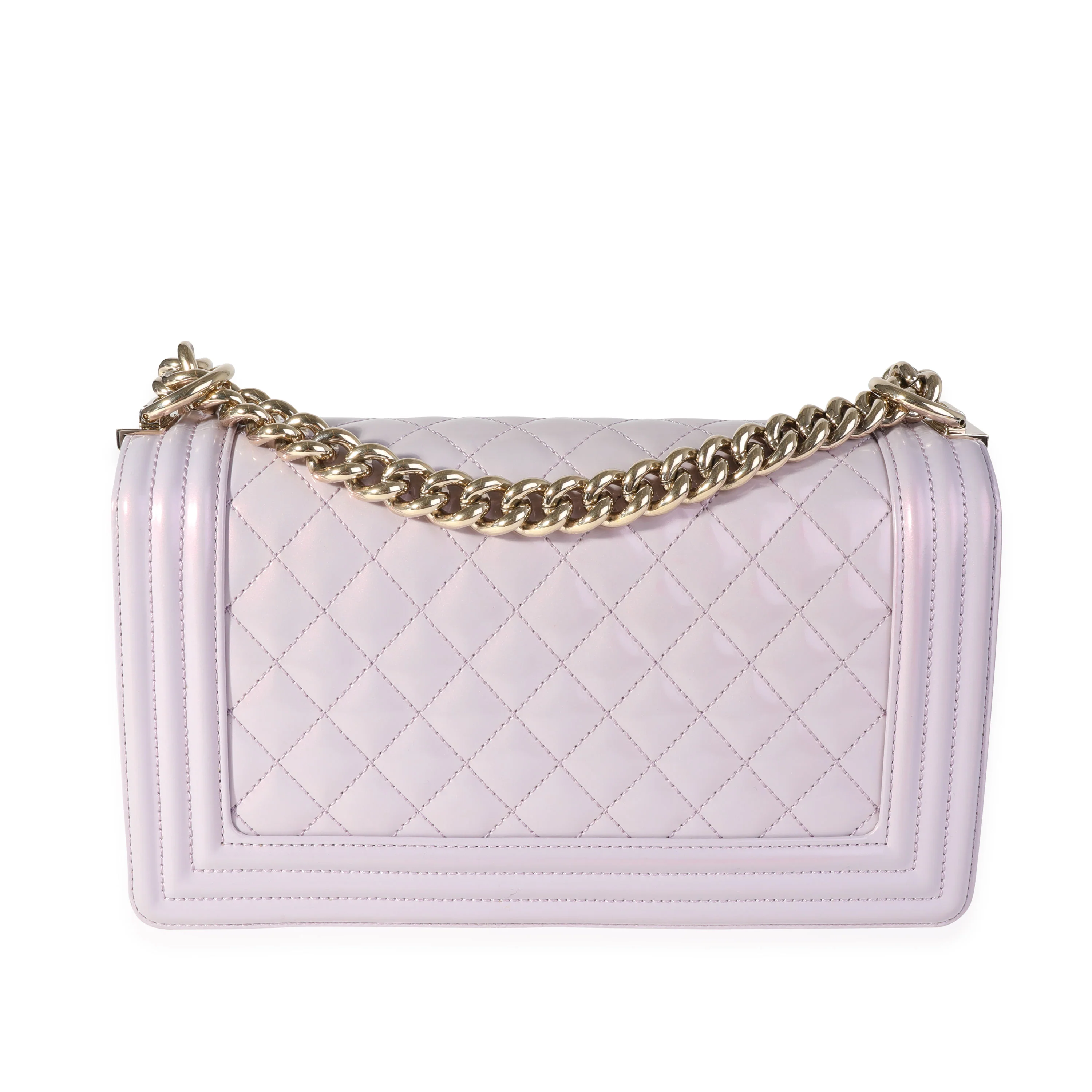 Chanel Purple Quilted Patent Leather Old Medium Boy Bag - Image 3