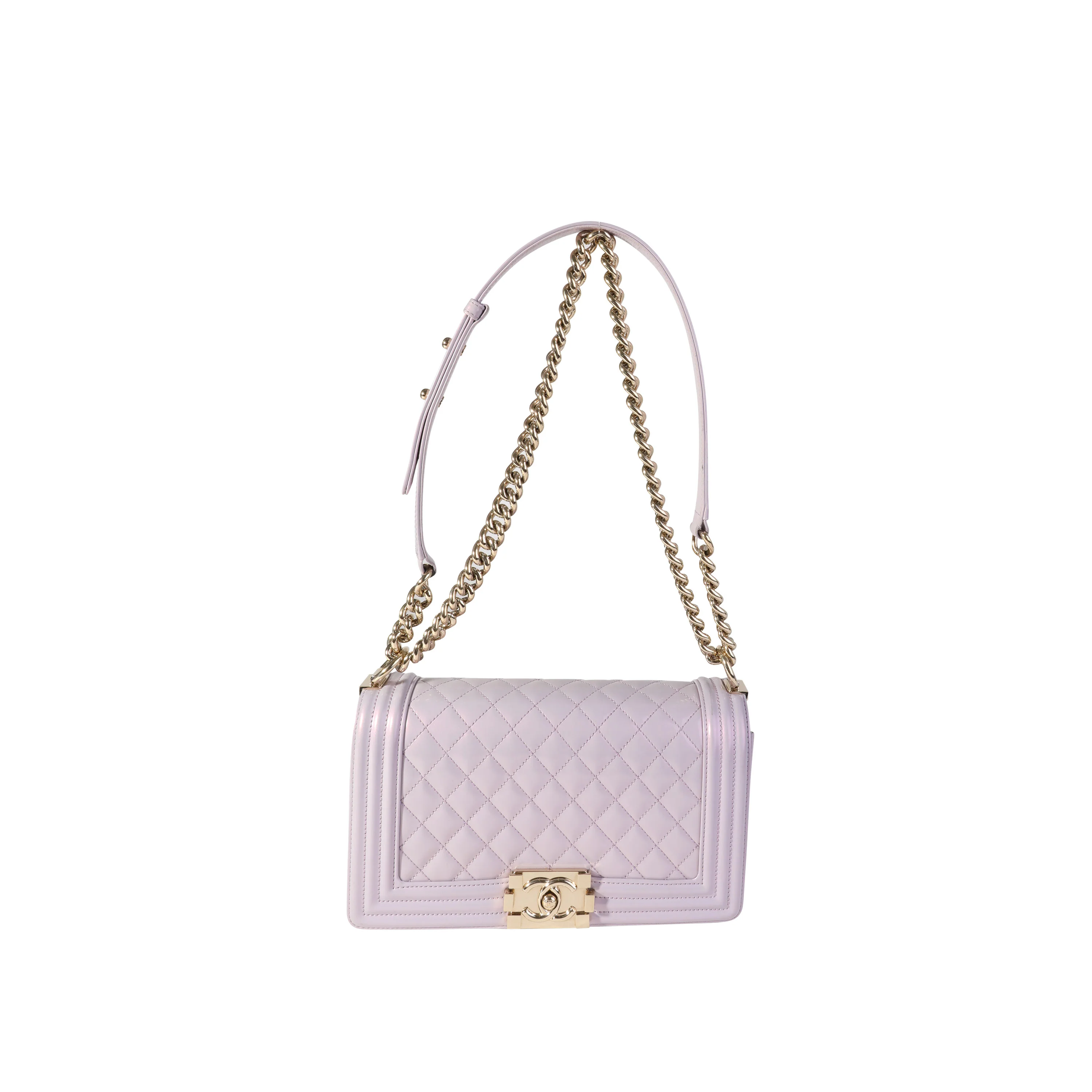 Chanel Purple Quilted Patent Leather Old Medium Boy Bag - Image 4