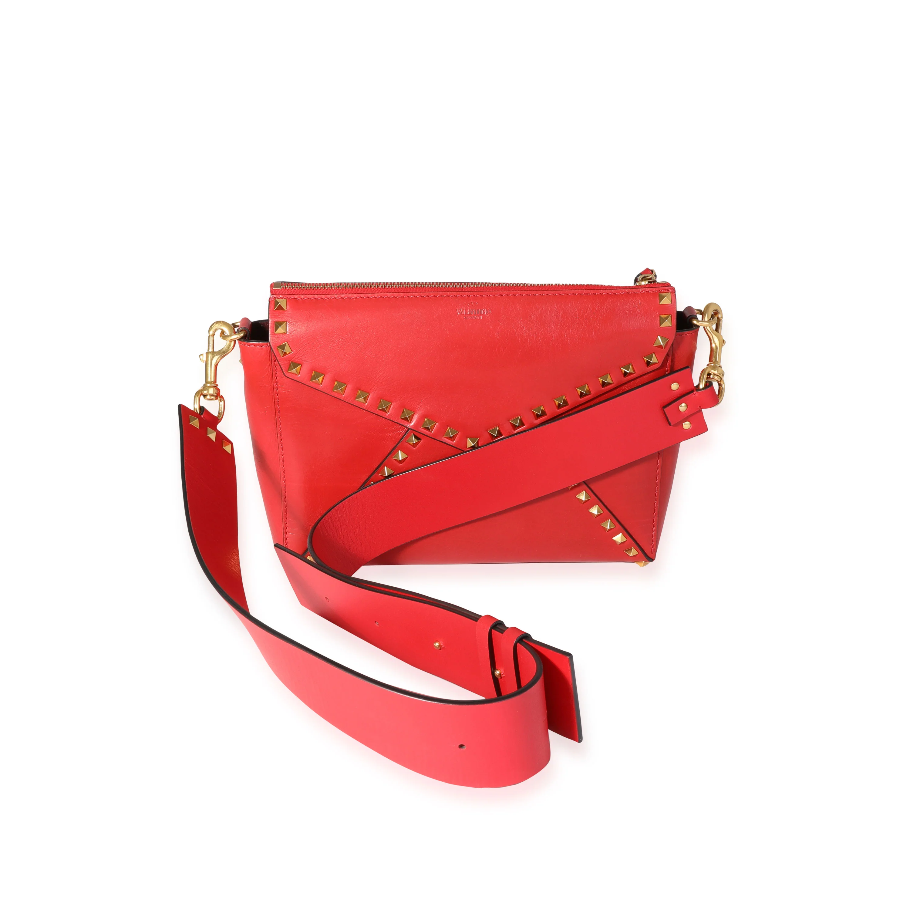 Red Leather Medium Rockstud Hype Shoulder Bag - Image 3