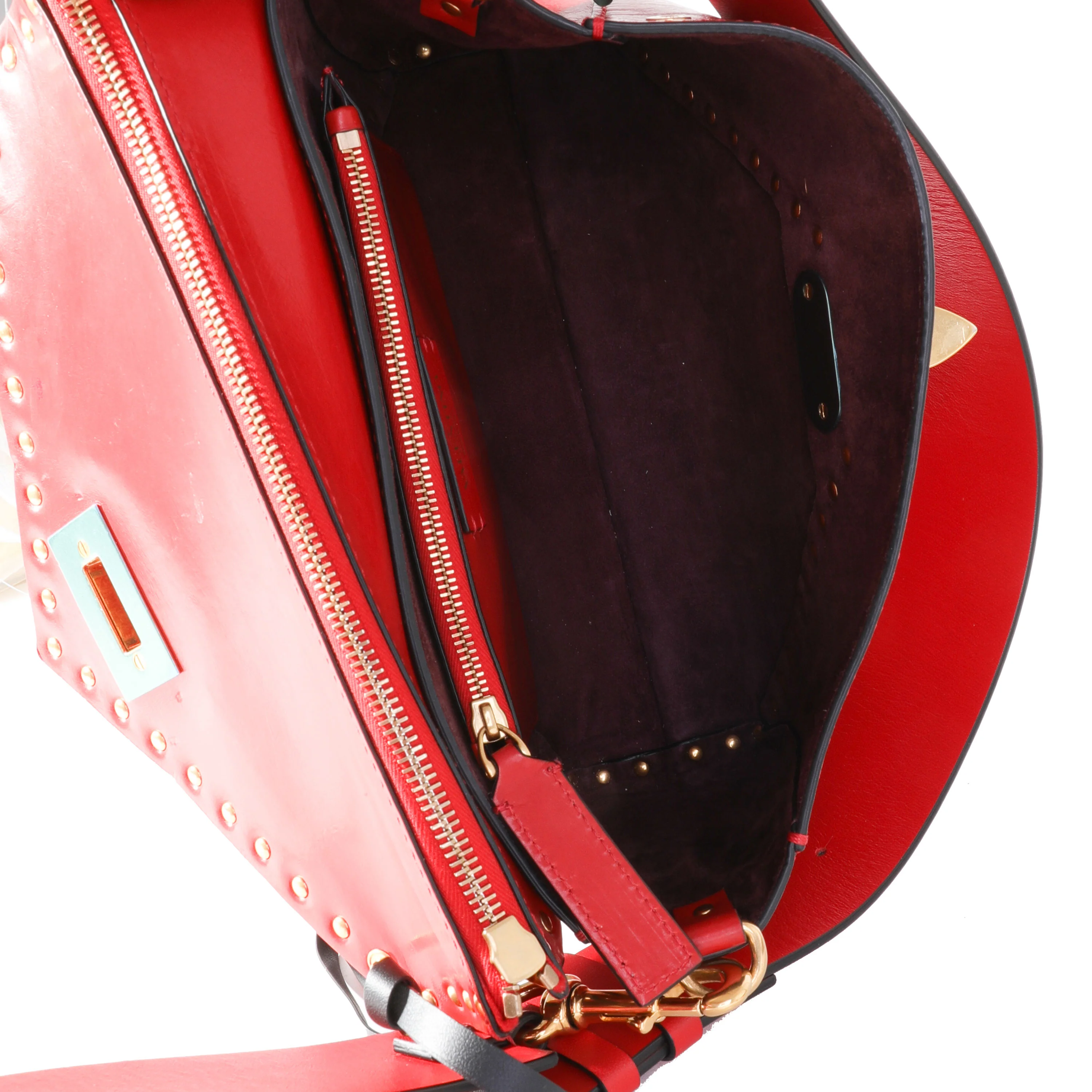 Red Leather Medium Rockstud Hype Shoulder Bag - Image 8