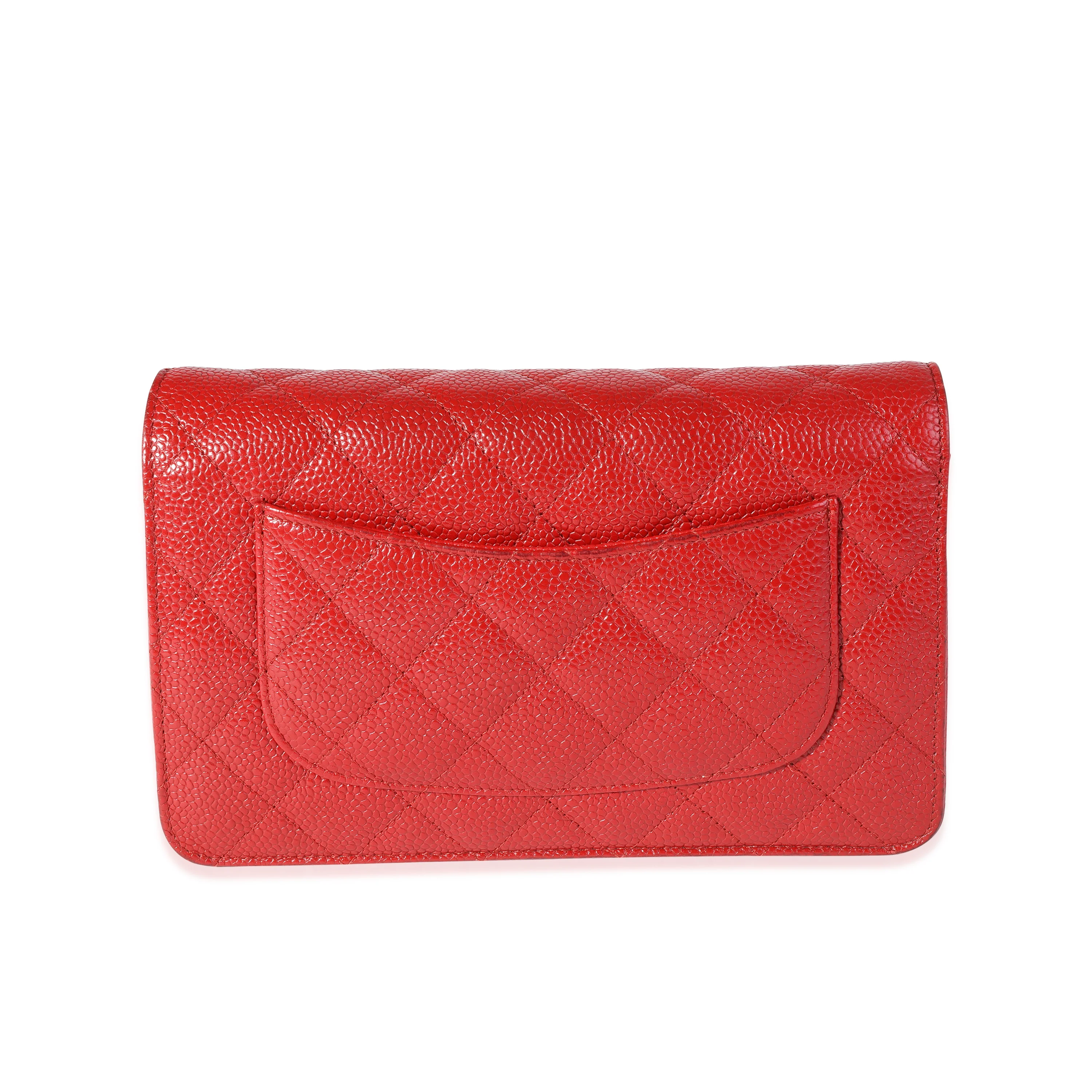 Chanel Red Quilted Caviar Wallet on Chain - Image 4