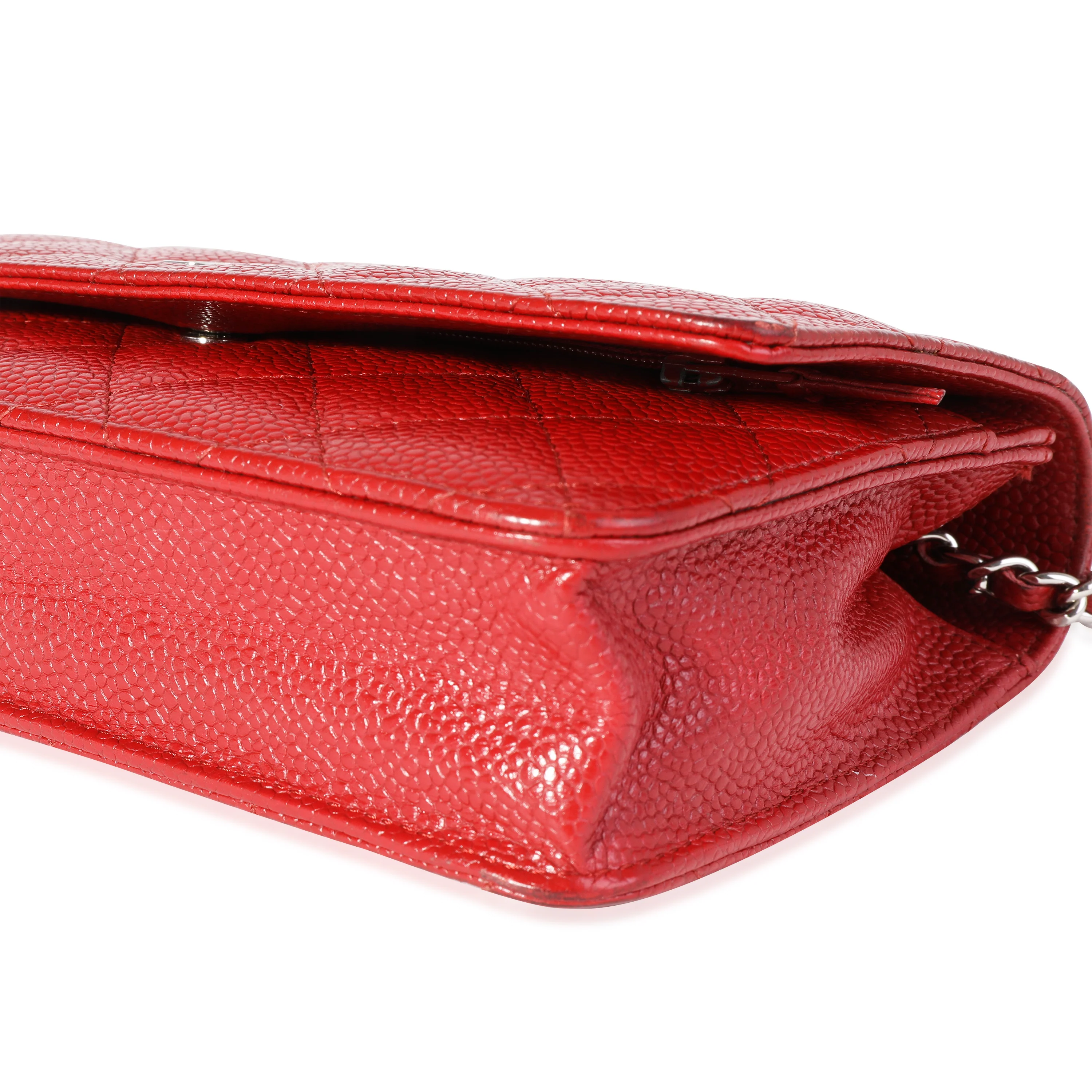 Chanel Red Quilted Caviar Wallet on Chain - Image 5