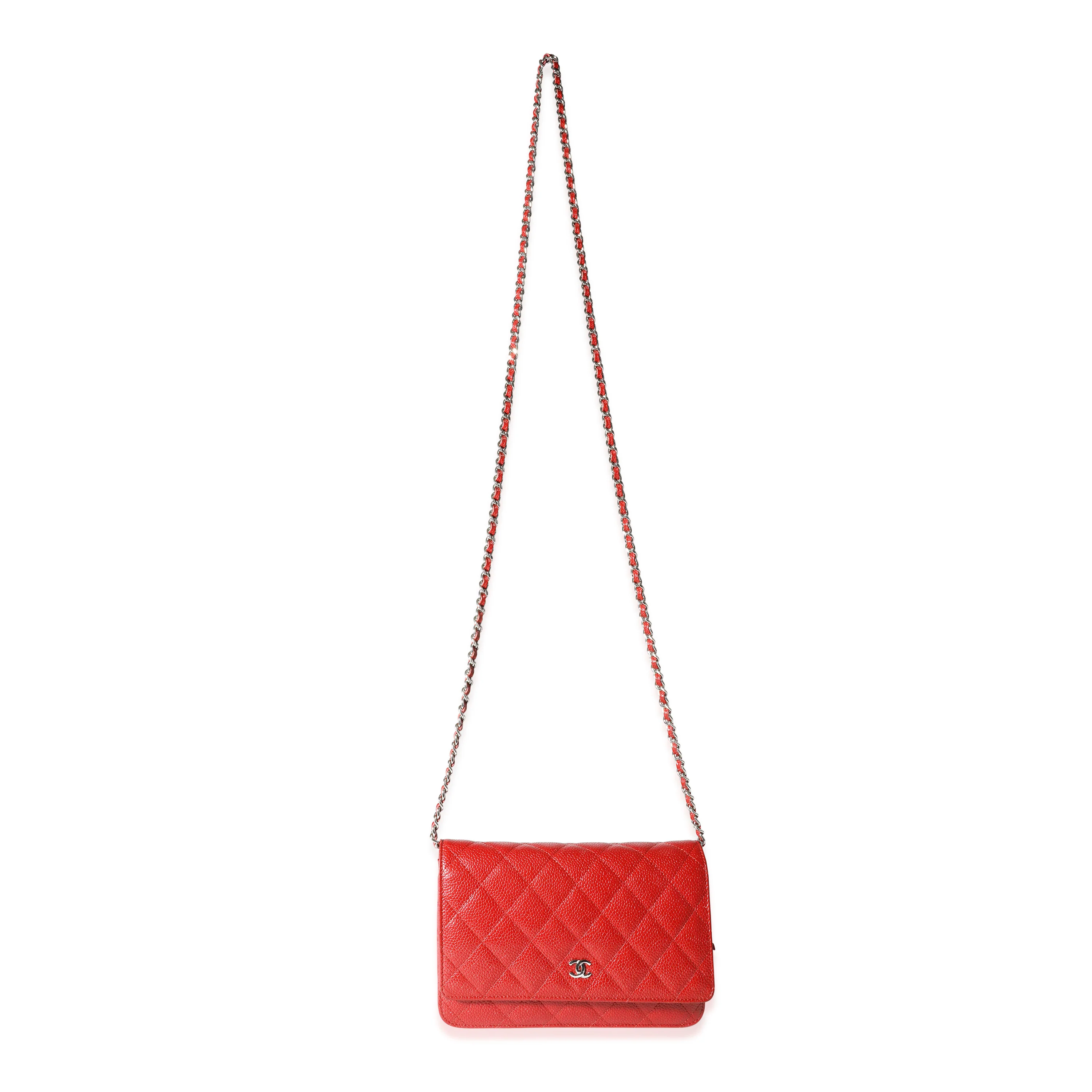 Chanel Red Quilted Caviar Wallet on Chain - Image 7