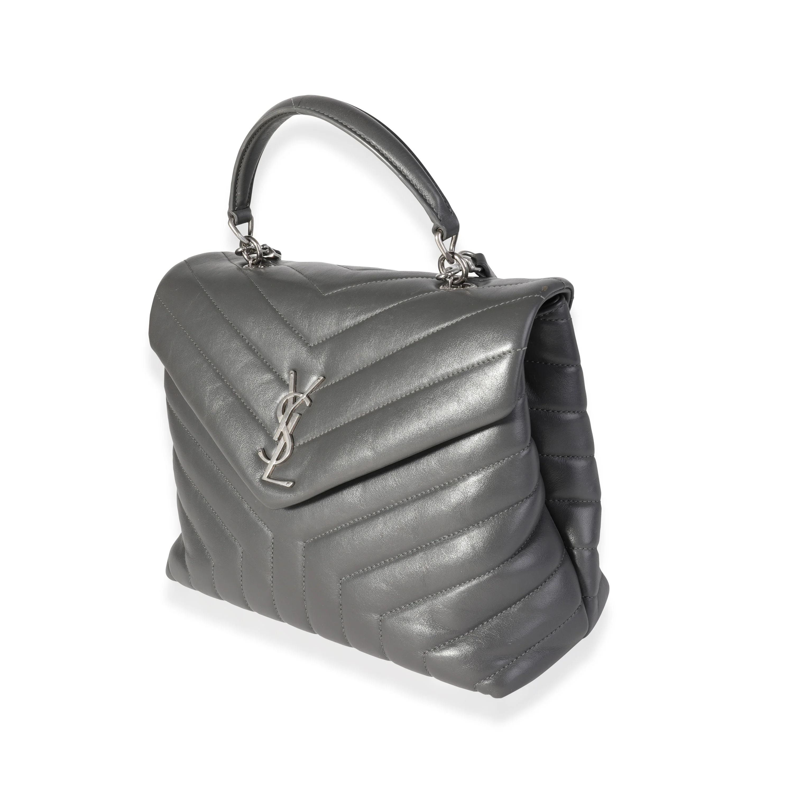Saint Laurent Grey Matelassé Calfskin Top Handle Loulou Bag - Image 2