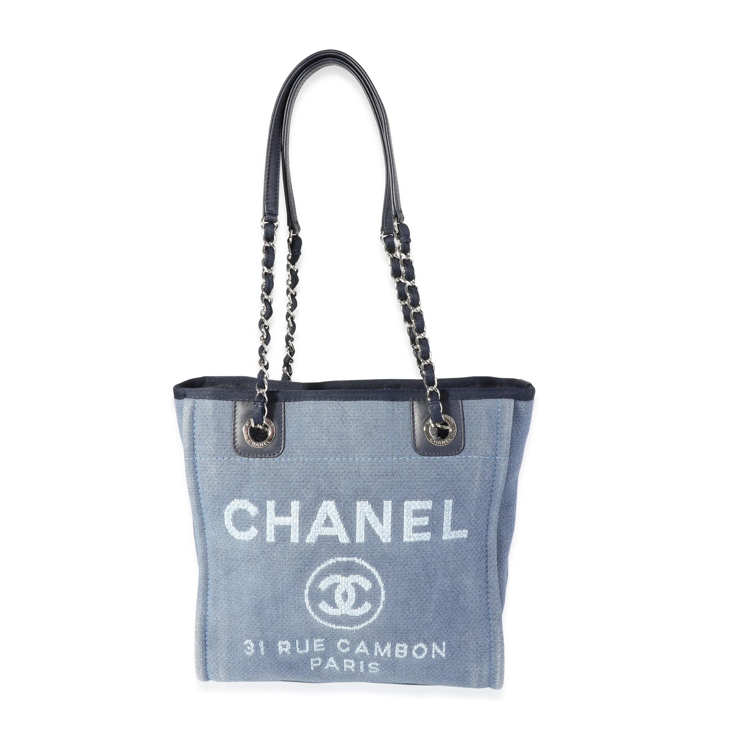 Chanel Blue Canvas & Calfskin Mini Deauville Tote