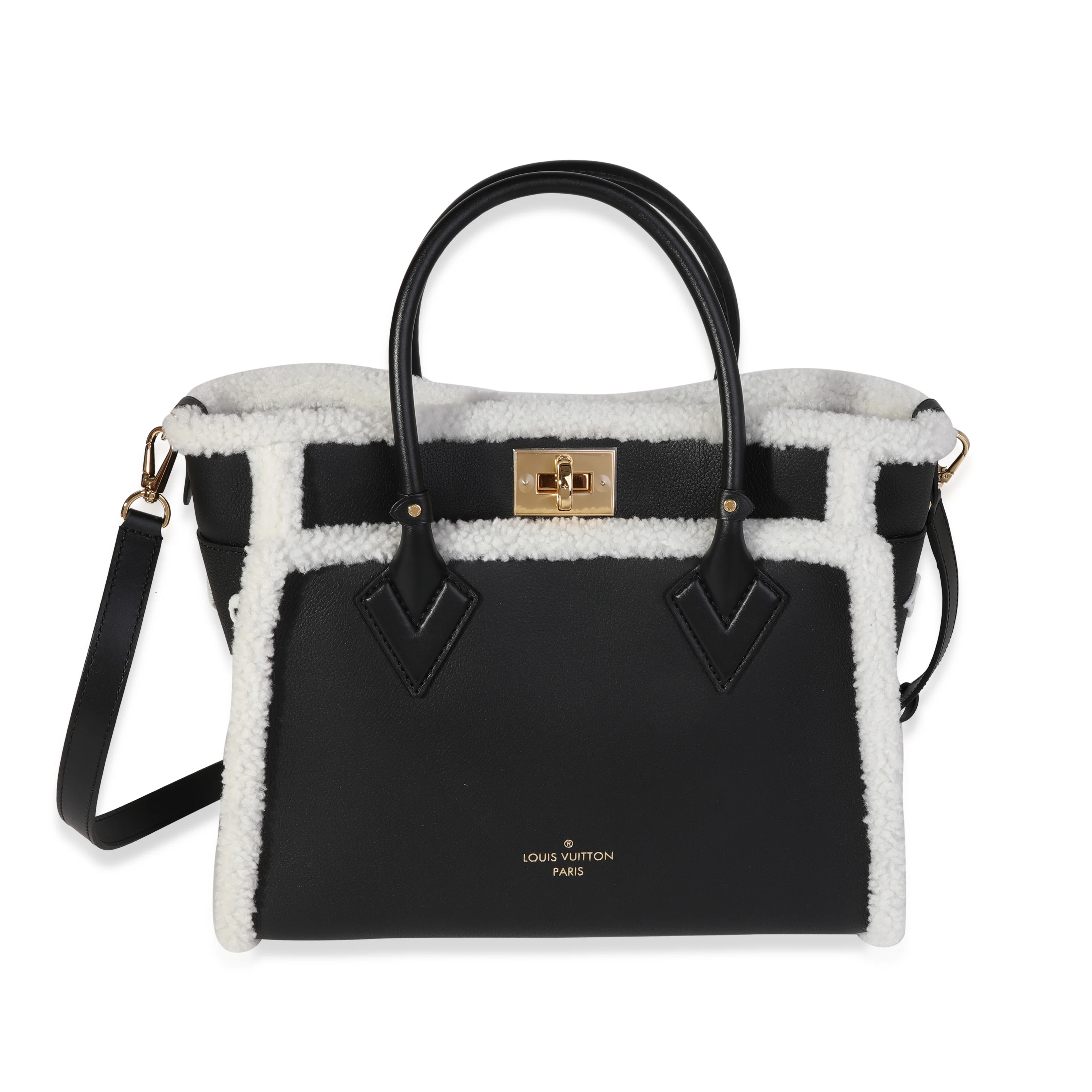 Louis Vuitton Black Grained Calfskin & White Shearling Monogram On My Side MM - Image 3