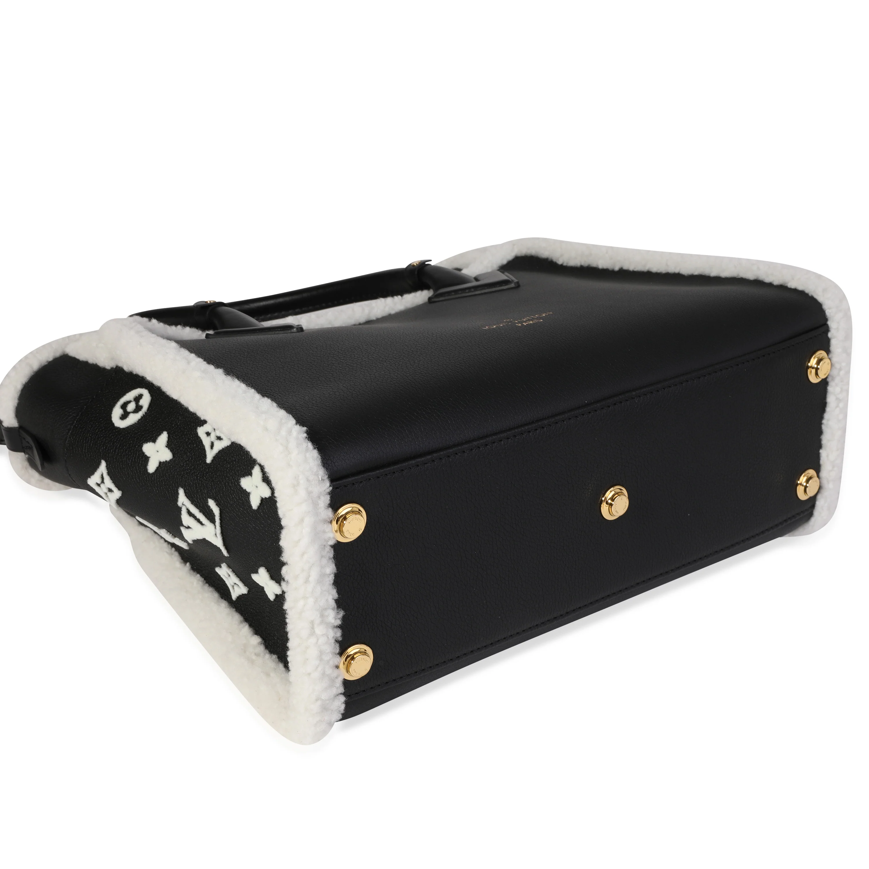 Louis Vuitton Black Grained Calfskin & White Shearling Monogram On My Side MM - Image 4
