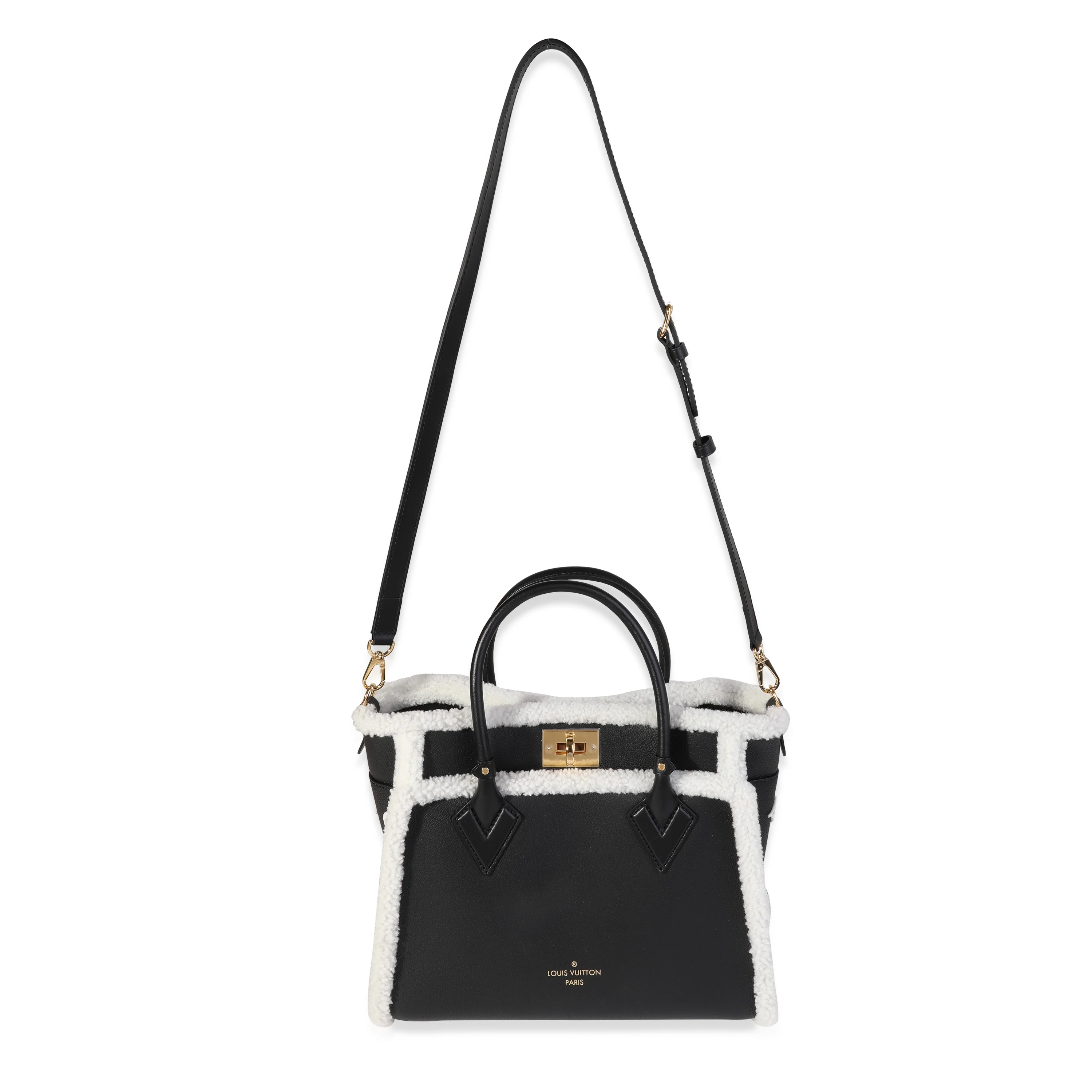 Louis Vuitton Black Grained Calfskin & White Shearling Monogram On My Side MM - Image 7