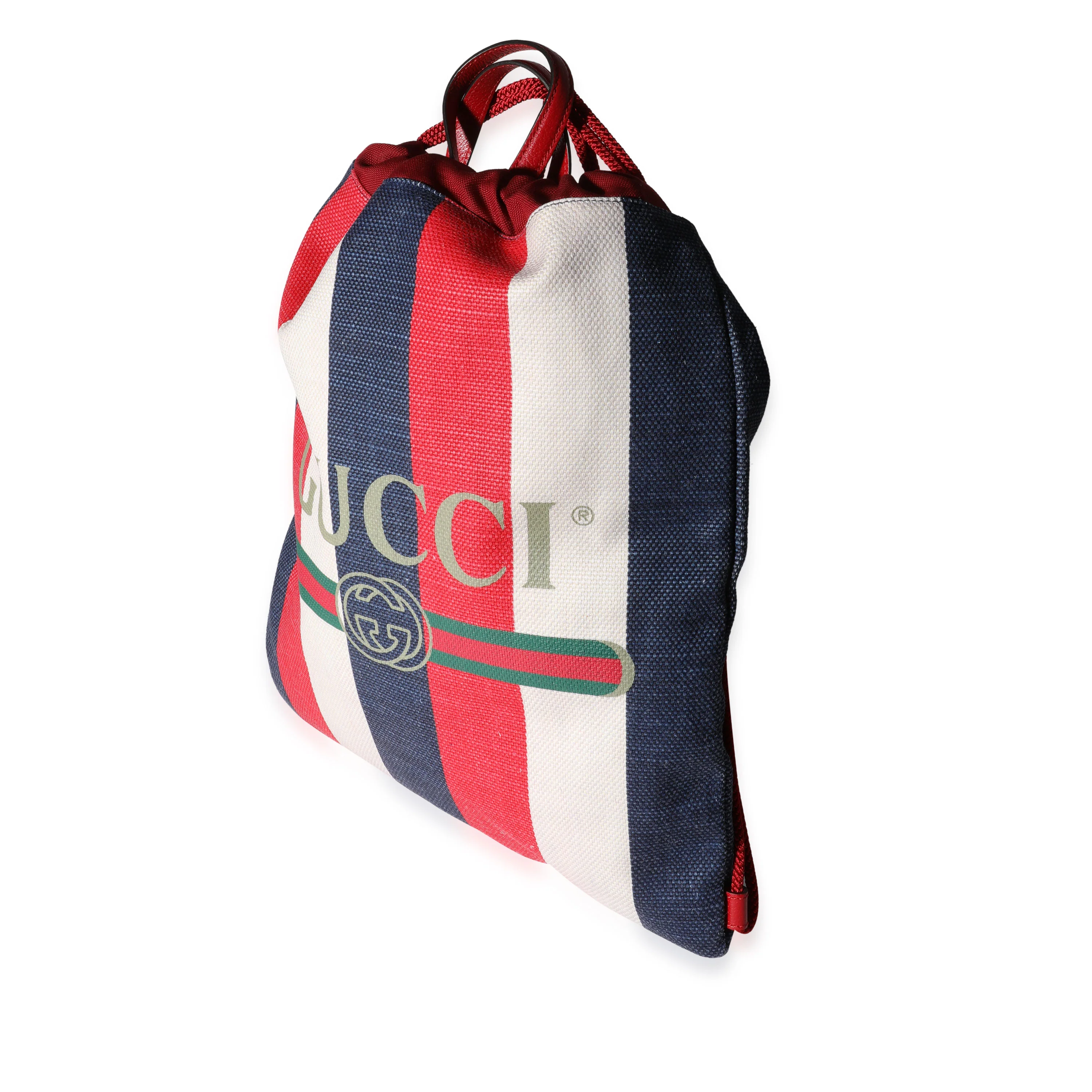 Red, White & Blue Striped Canvas Sylvie Drawstring Backpack Tote - Image 2
