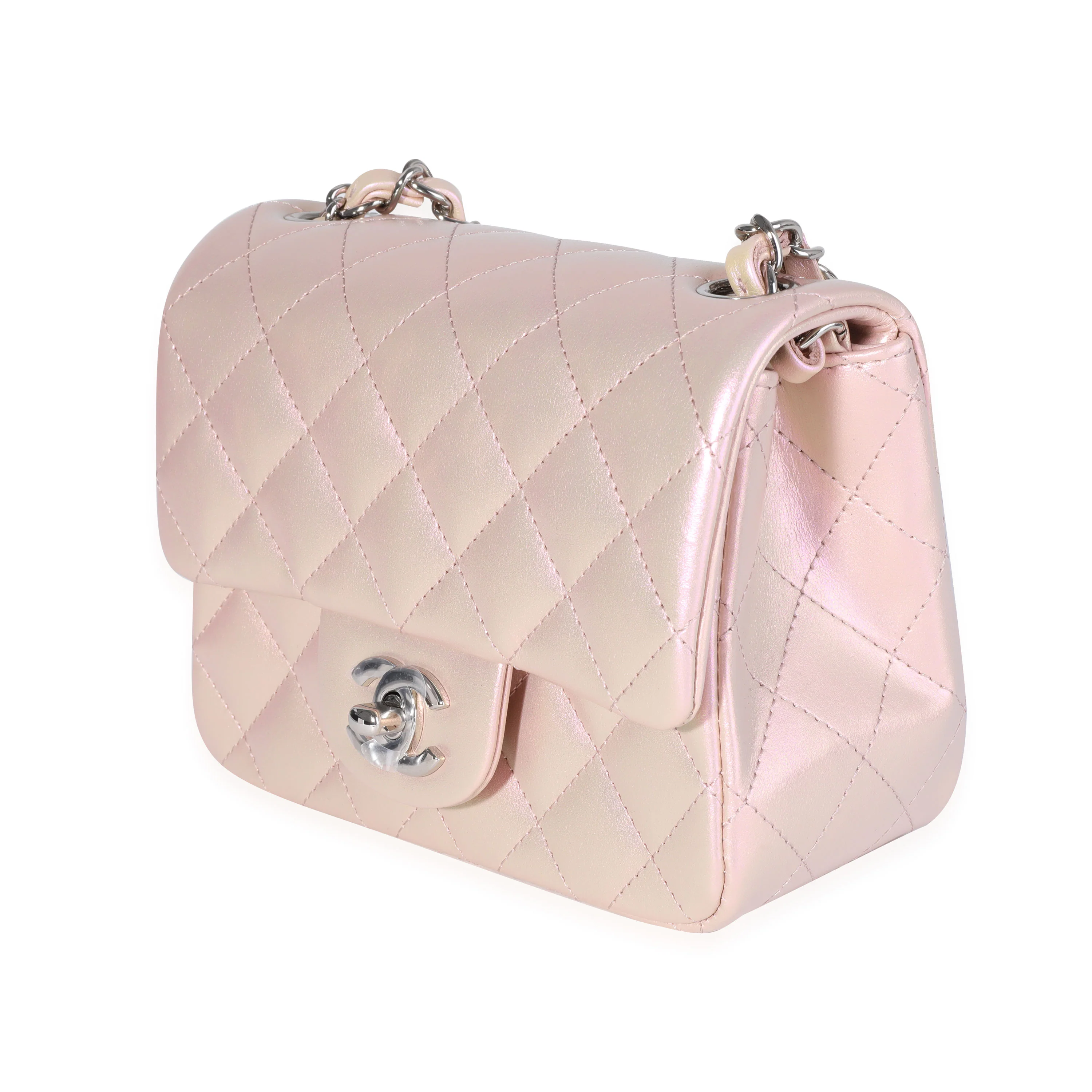 Pink Iridescent Quilted Calfskin Square Mini Classic Flap Bag - Image 2