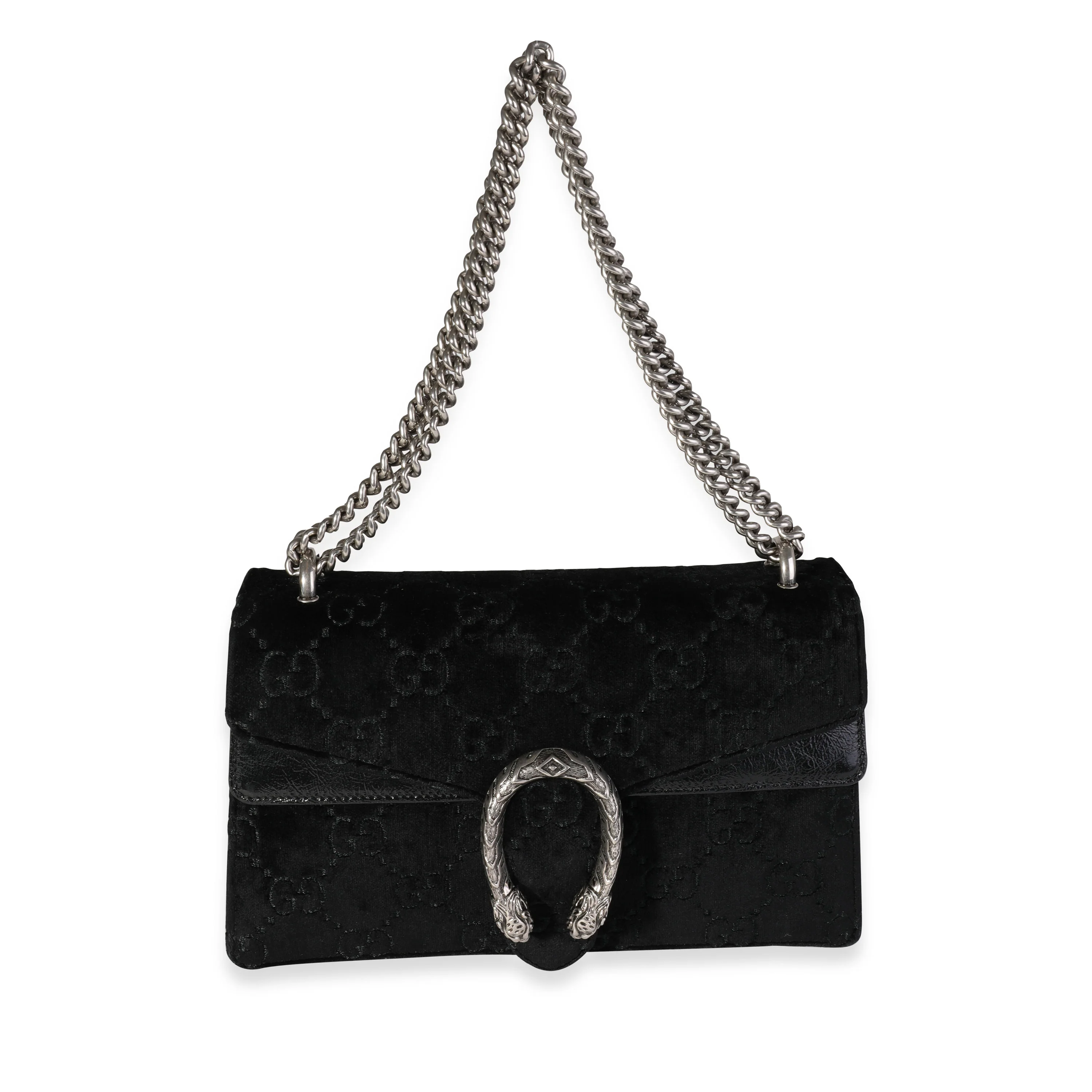 Gucci Black GG Velvet & Patent Leather Small Dionysus Bag - Image 4