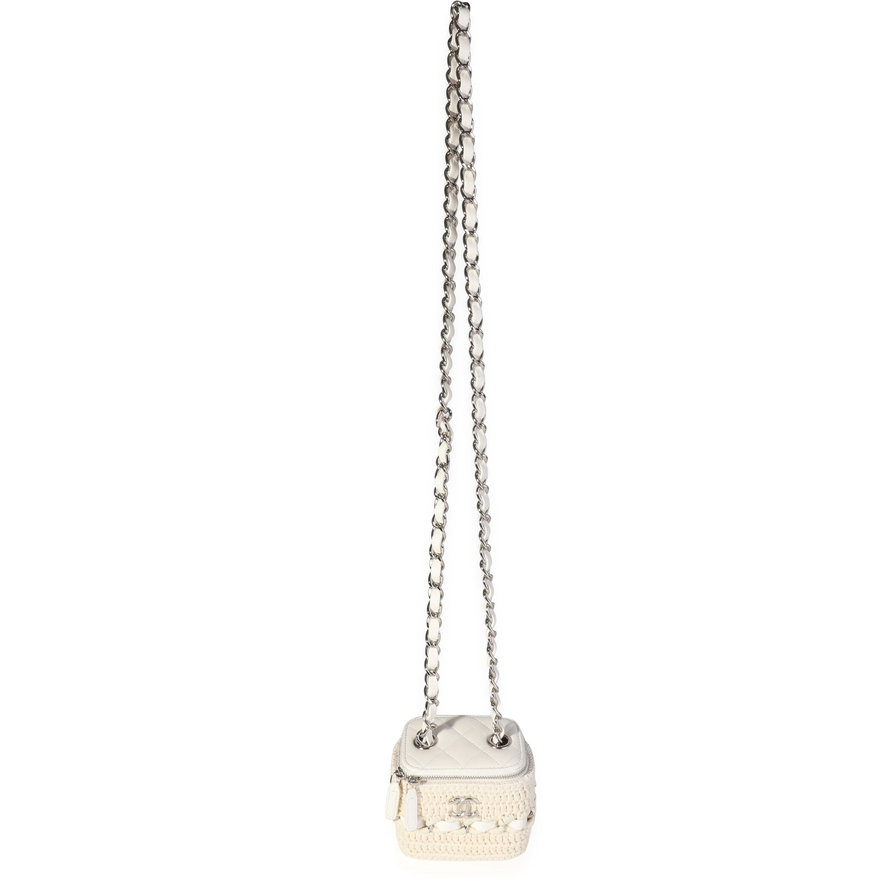 Chanel White Lambskin Quilted & Natural Crochet Mini Vanity Bag - Image 4