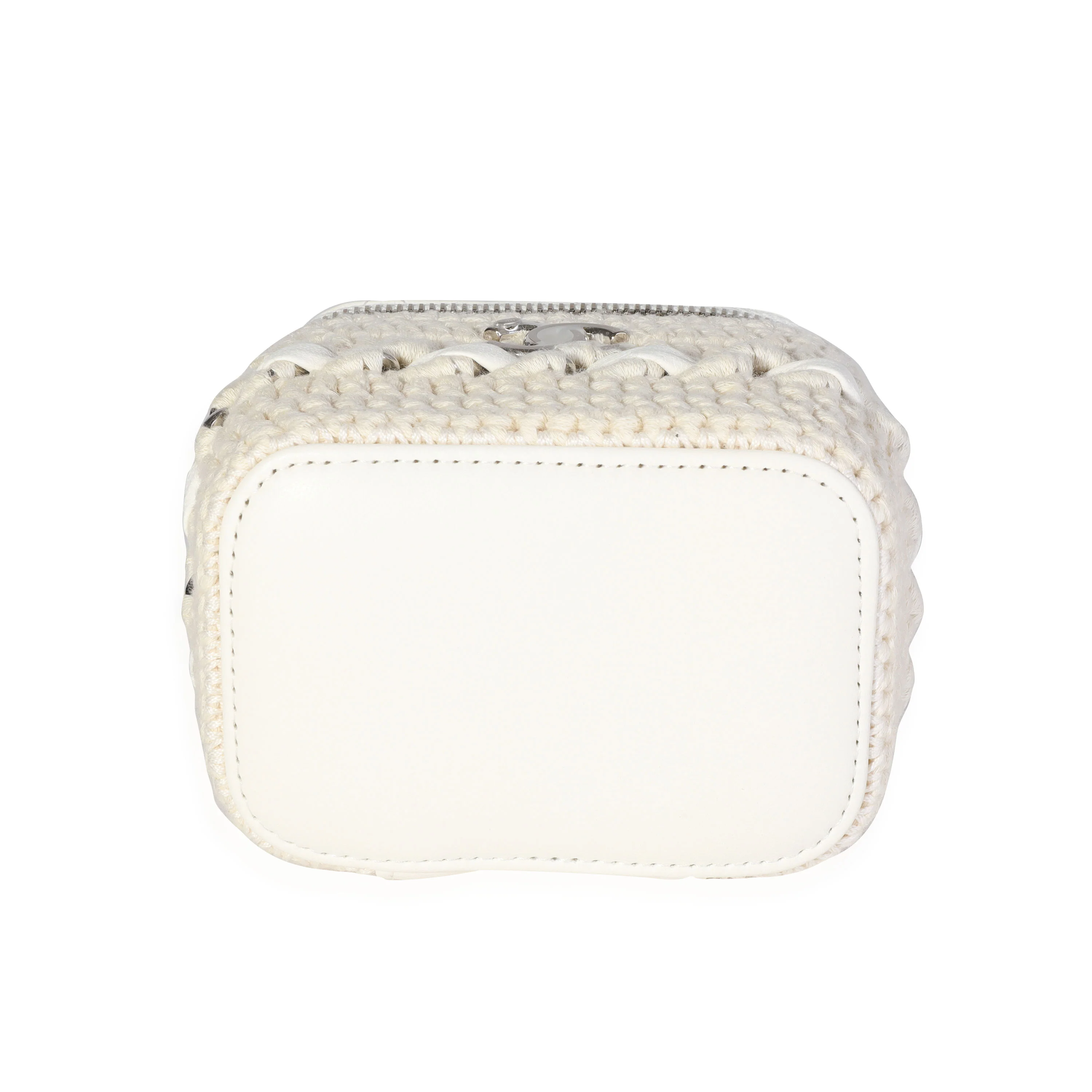 Chanel White Lambskin Quilted & Natural Crochet Mini Vanity Bag - Image 5