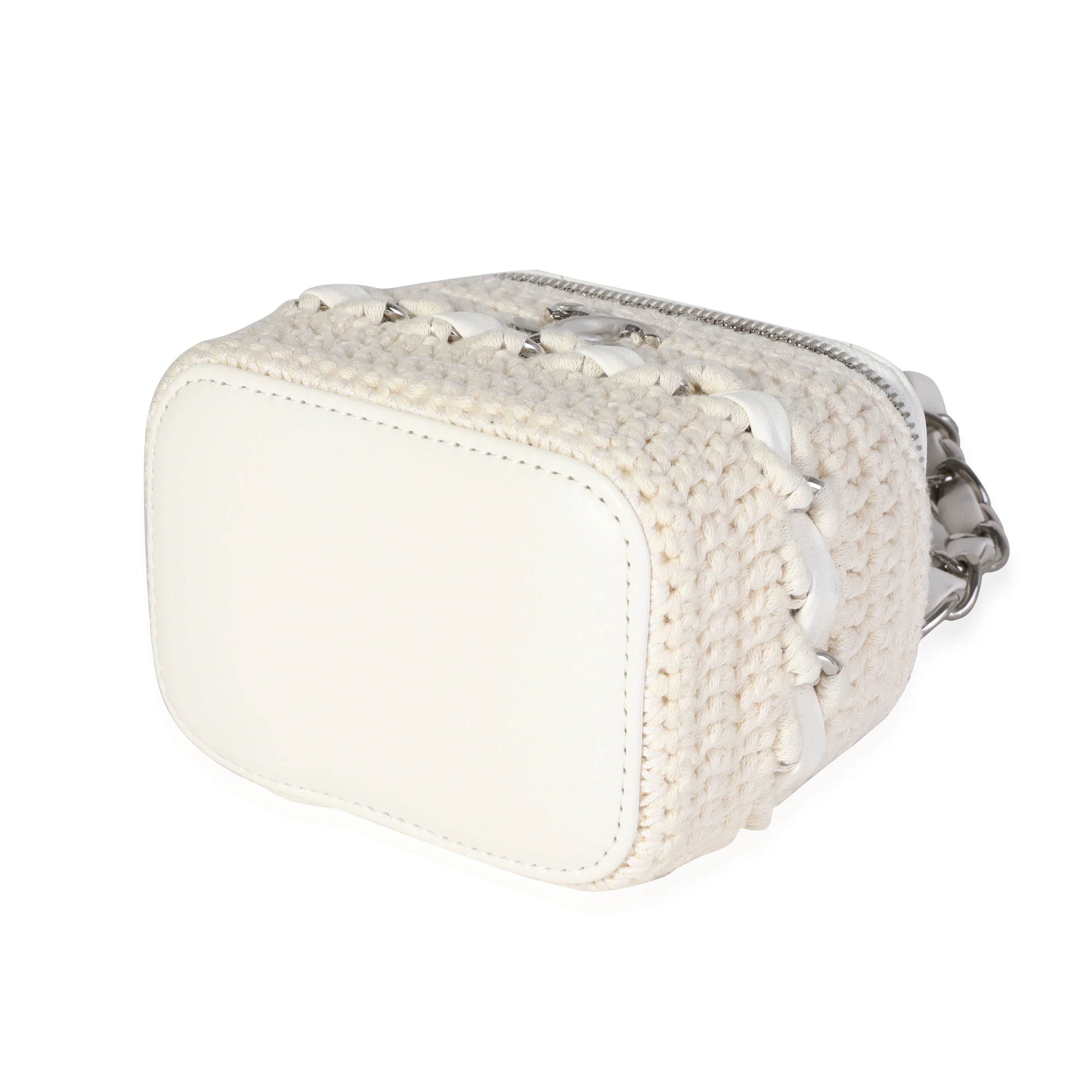 Chanel White Lambskin Quilted & Natural Crochet Mini Vanity Bag - Image 6