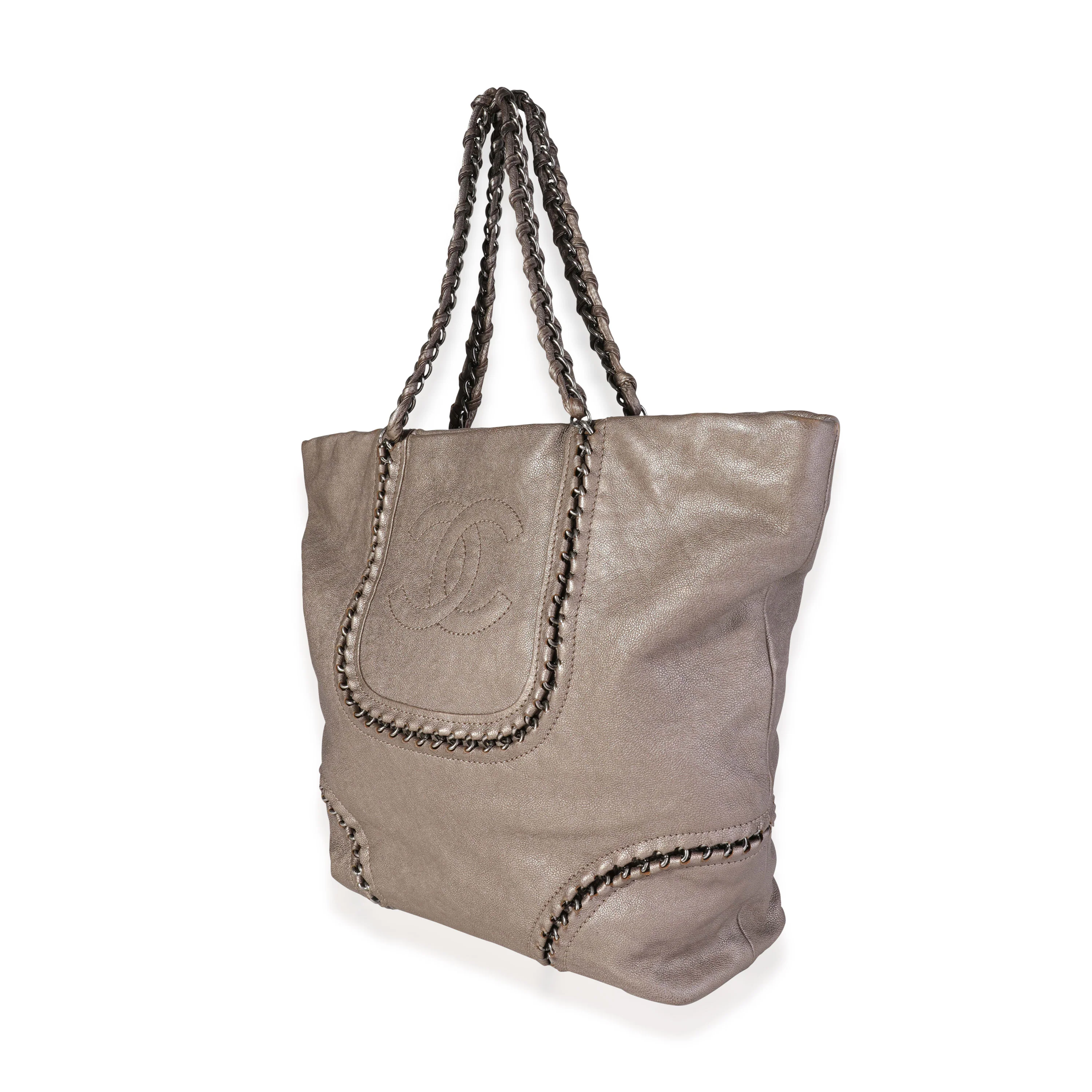 Chanel Metallic Bronze Leather Luxe Ligne Chain Tote - Image 2