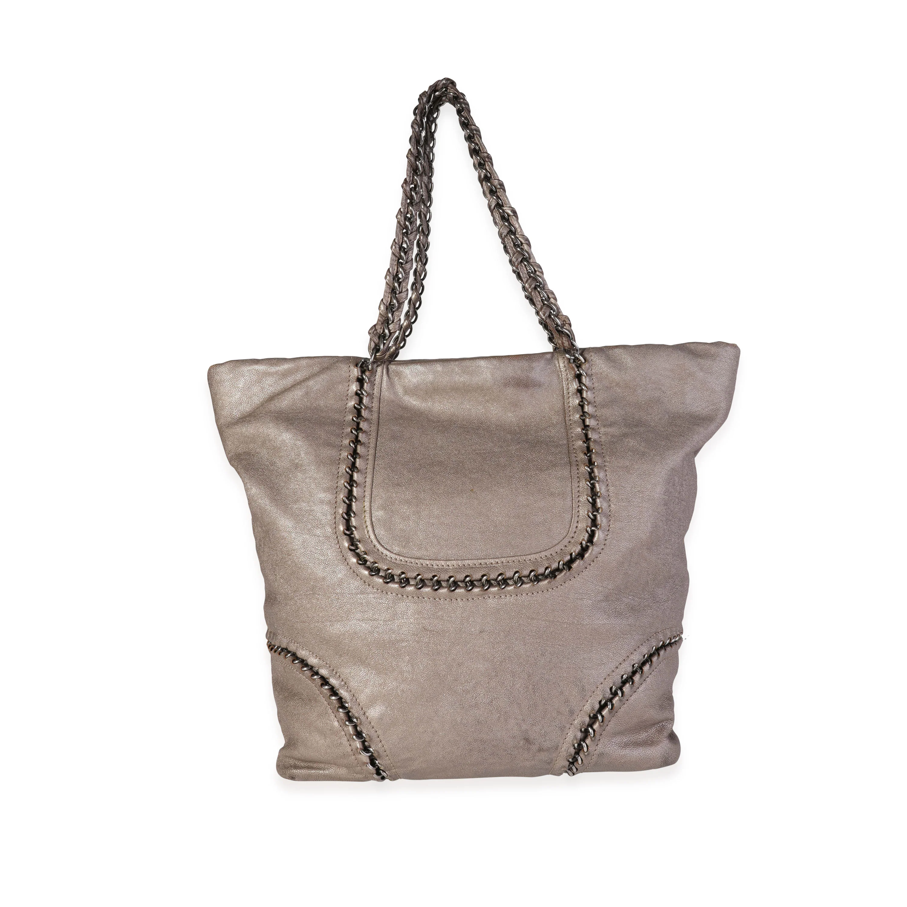 Chanel Metallic Bronze Leather Luxe Ligne Chain Tote - Image 3