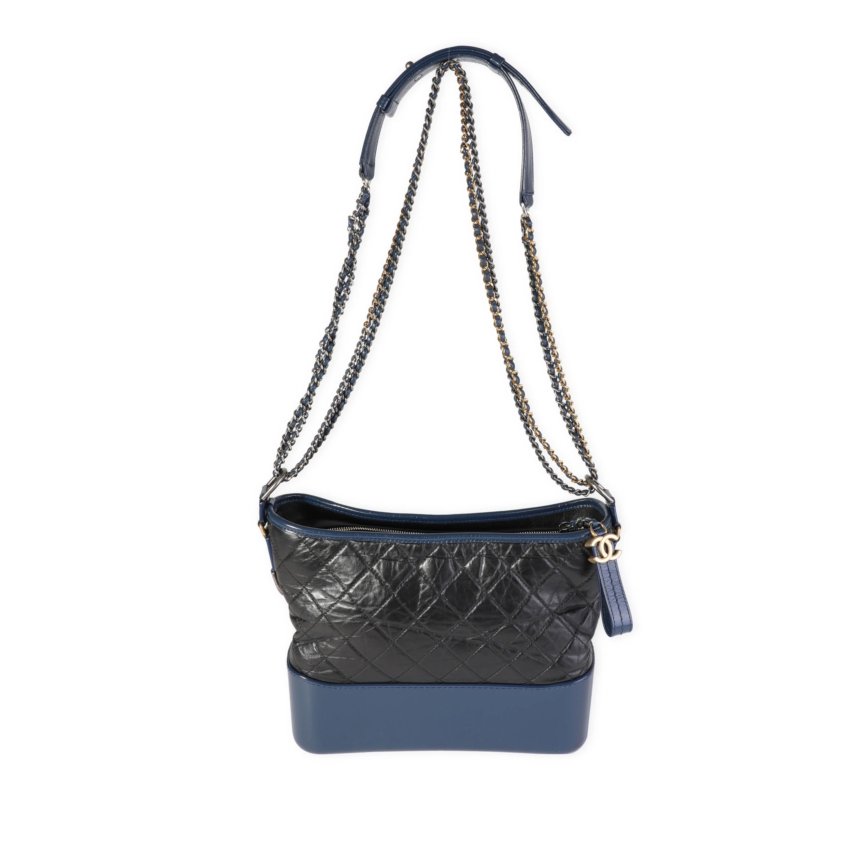 Black & Blue Quilted Aged Calfskin Large Gabrielle Hobo - Image 4