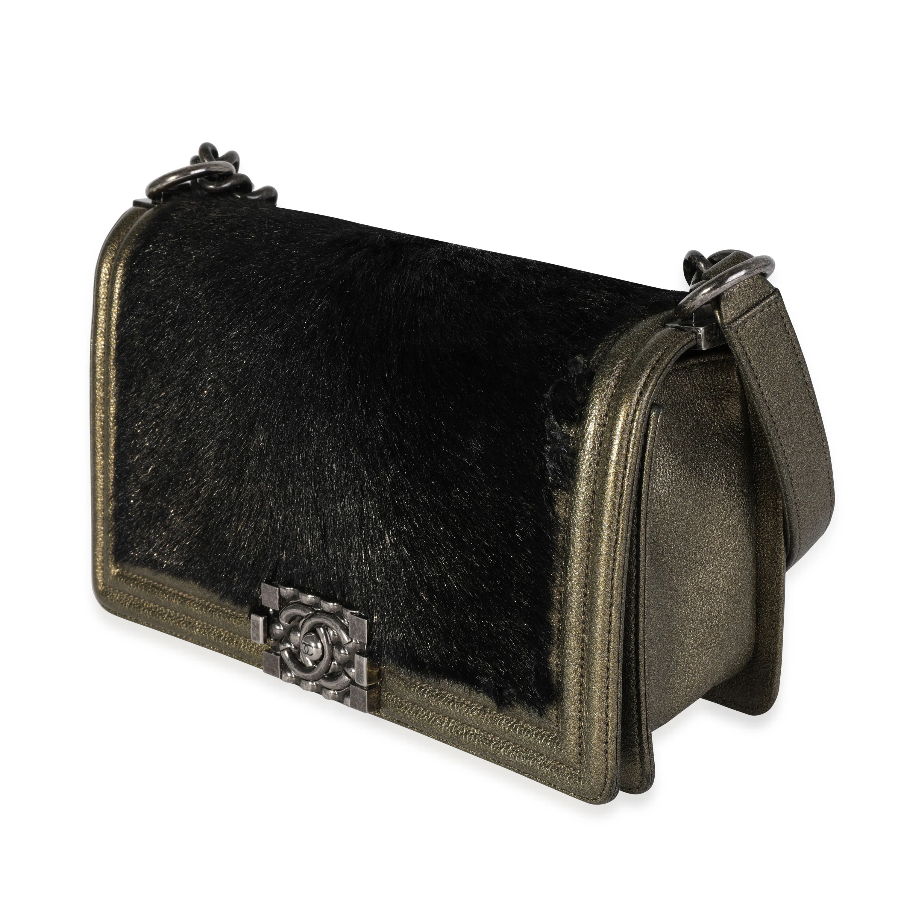 Chanel Gold Metallic & Pony Hair Old Medium Boy Bag - Image 2