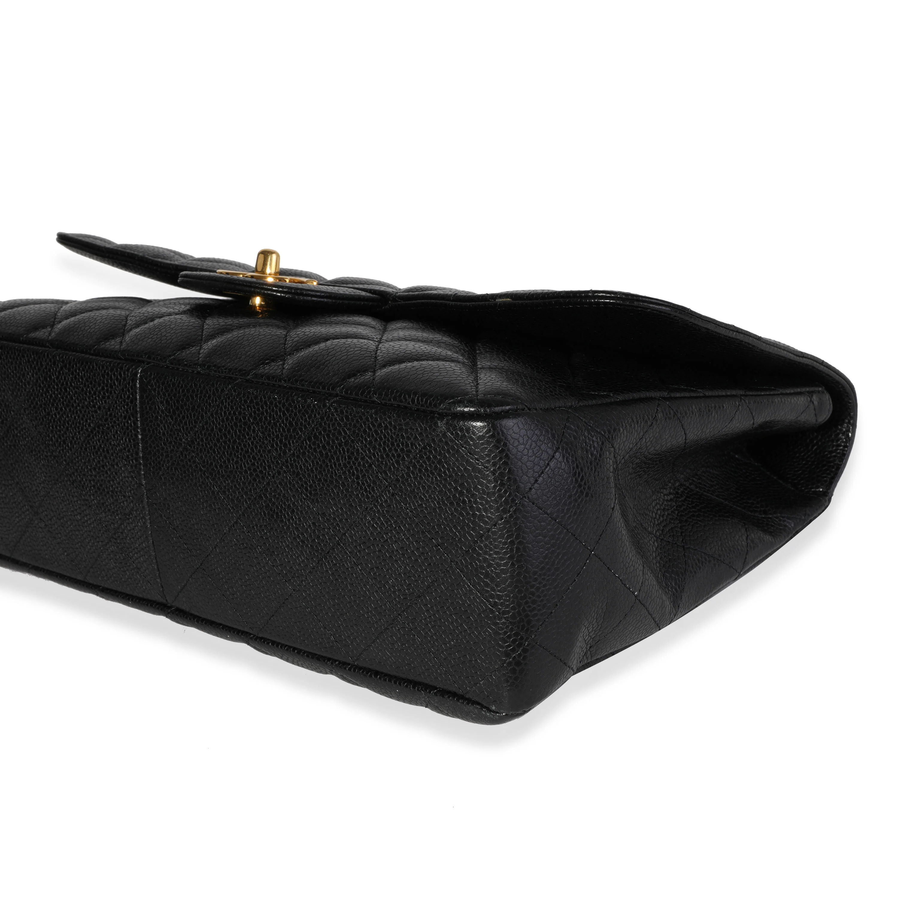 Black Quilted Caviar Jumbo Classic Single Flap Handbag - Image 6