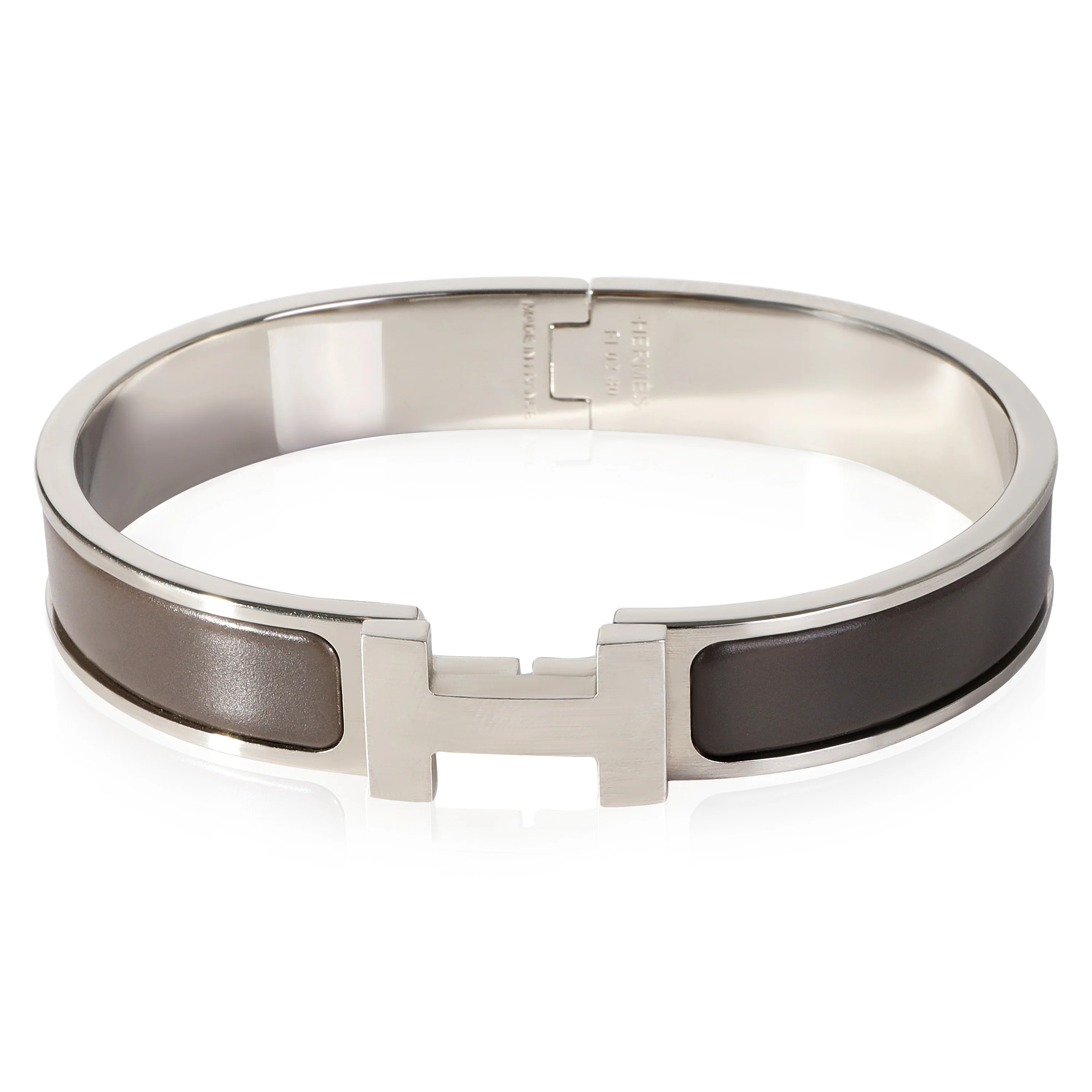 Palladium Plated Hermes Clic HH Bangle in Etain Mat