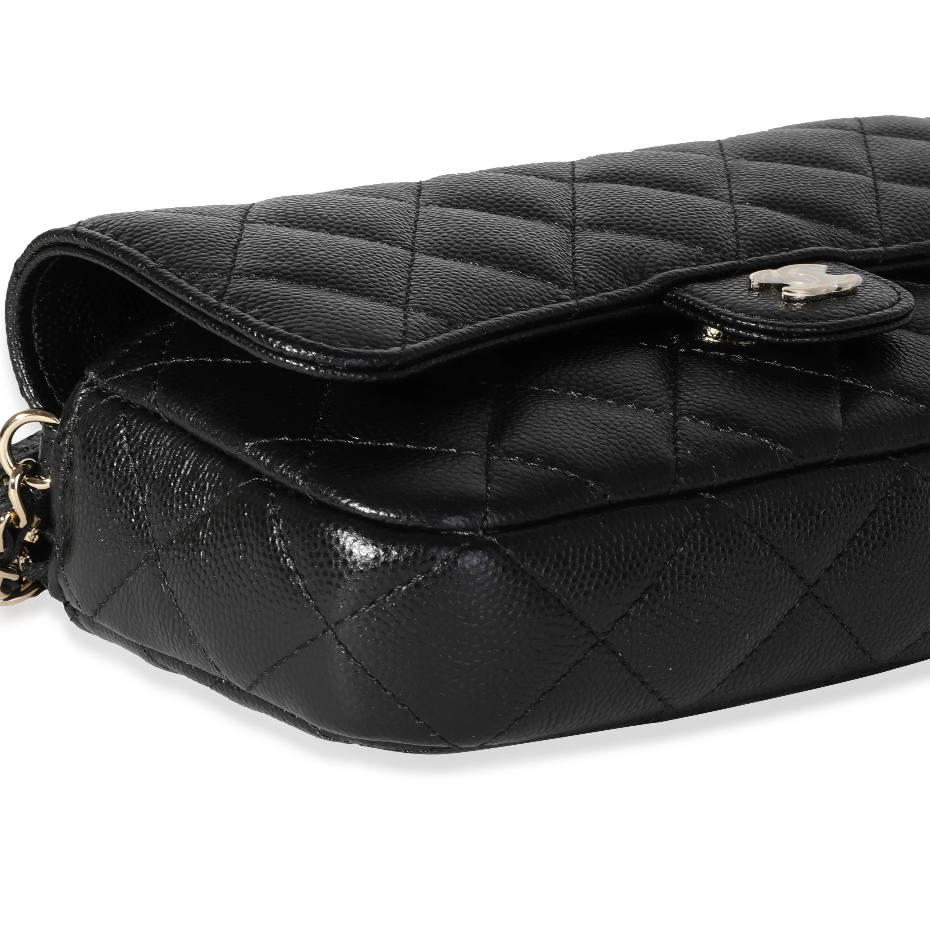 Chanel Black Quilted Caviar Phone Holder with Chain - Image 6