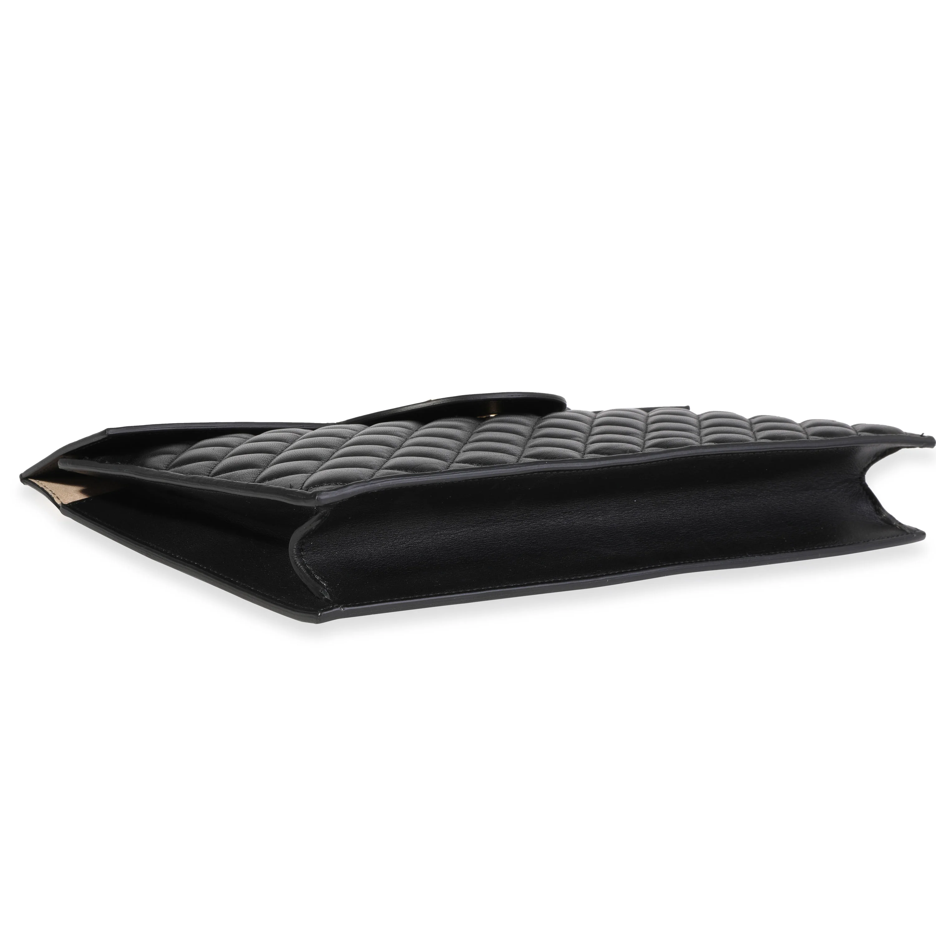Black Quilted Lambskin B Pouch Logo Clutch - Image 6