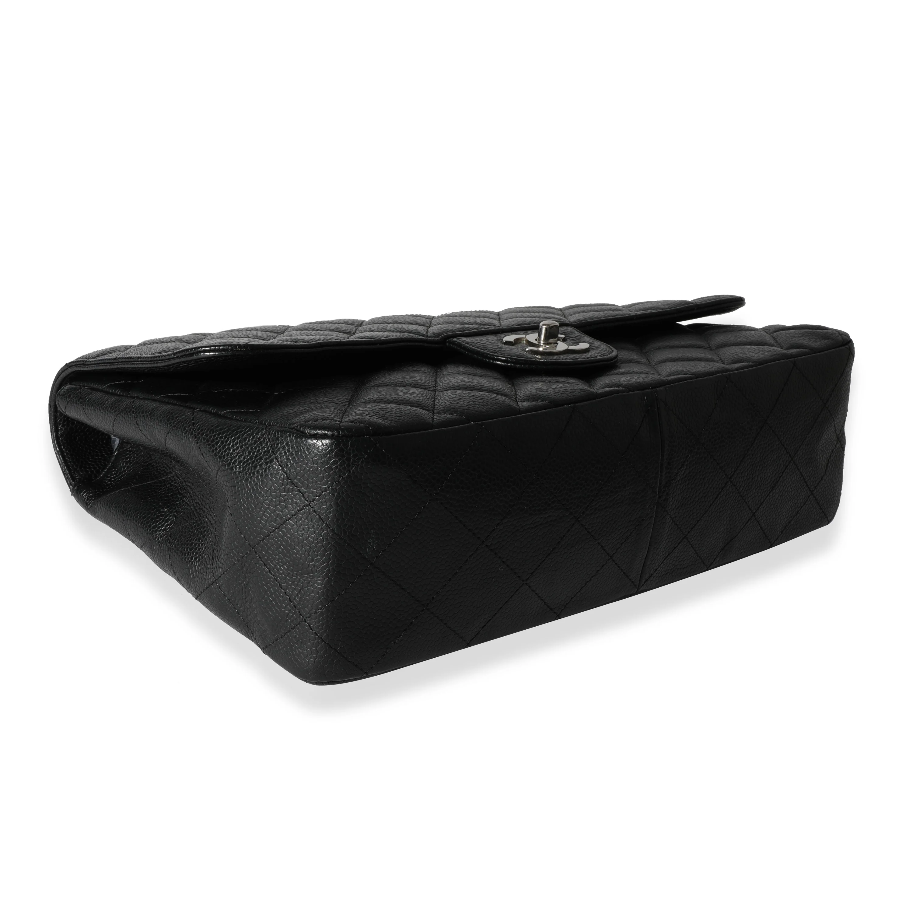 Black Quilted Caviar Jumbo Classic Single Flap Handbag - Image 7