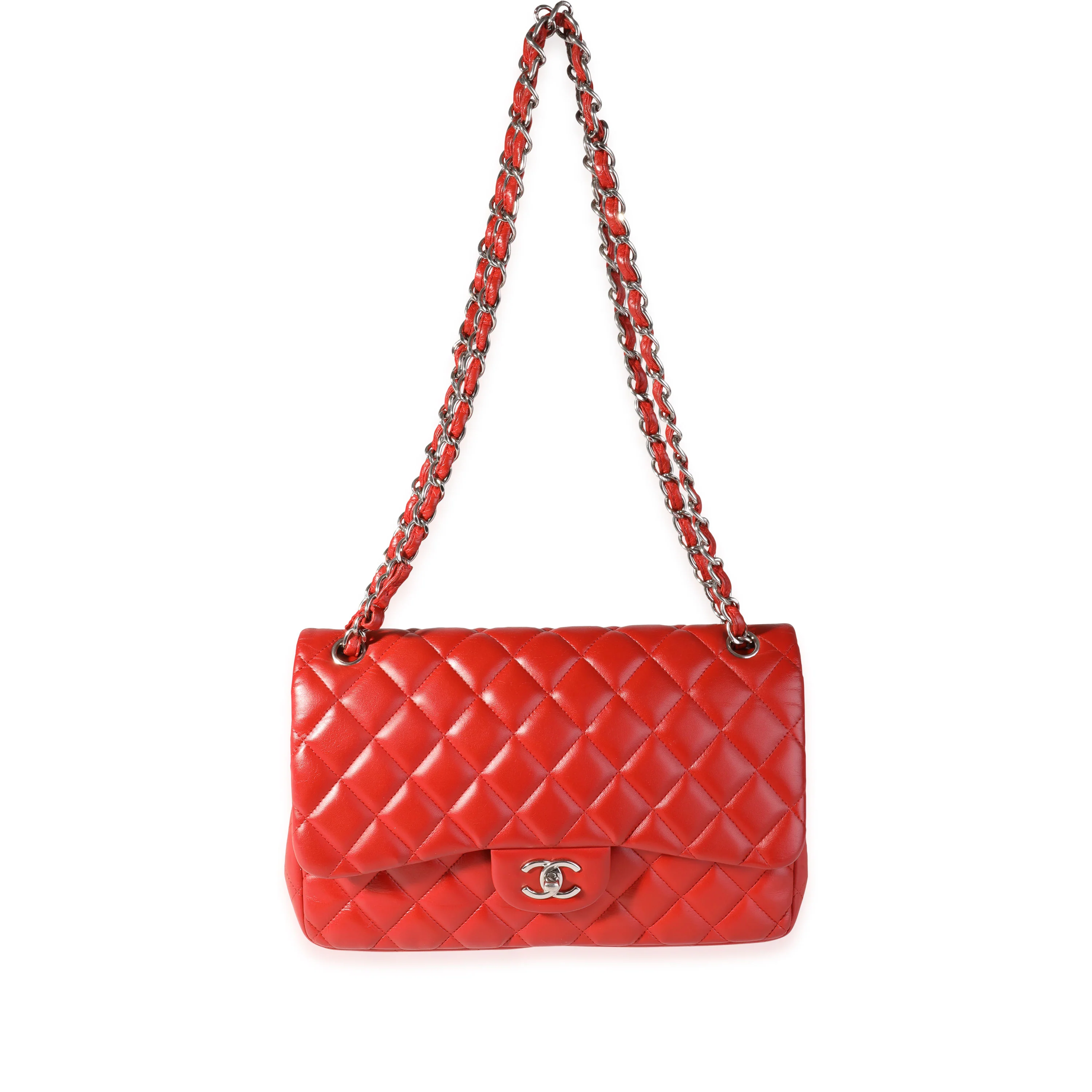 Red Quilted Lambskin Classic Jumbo Double Flap Bag - Image 4