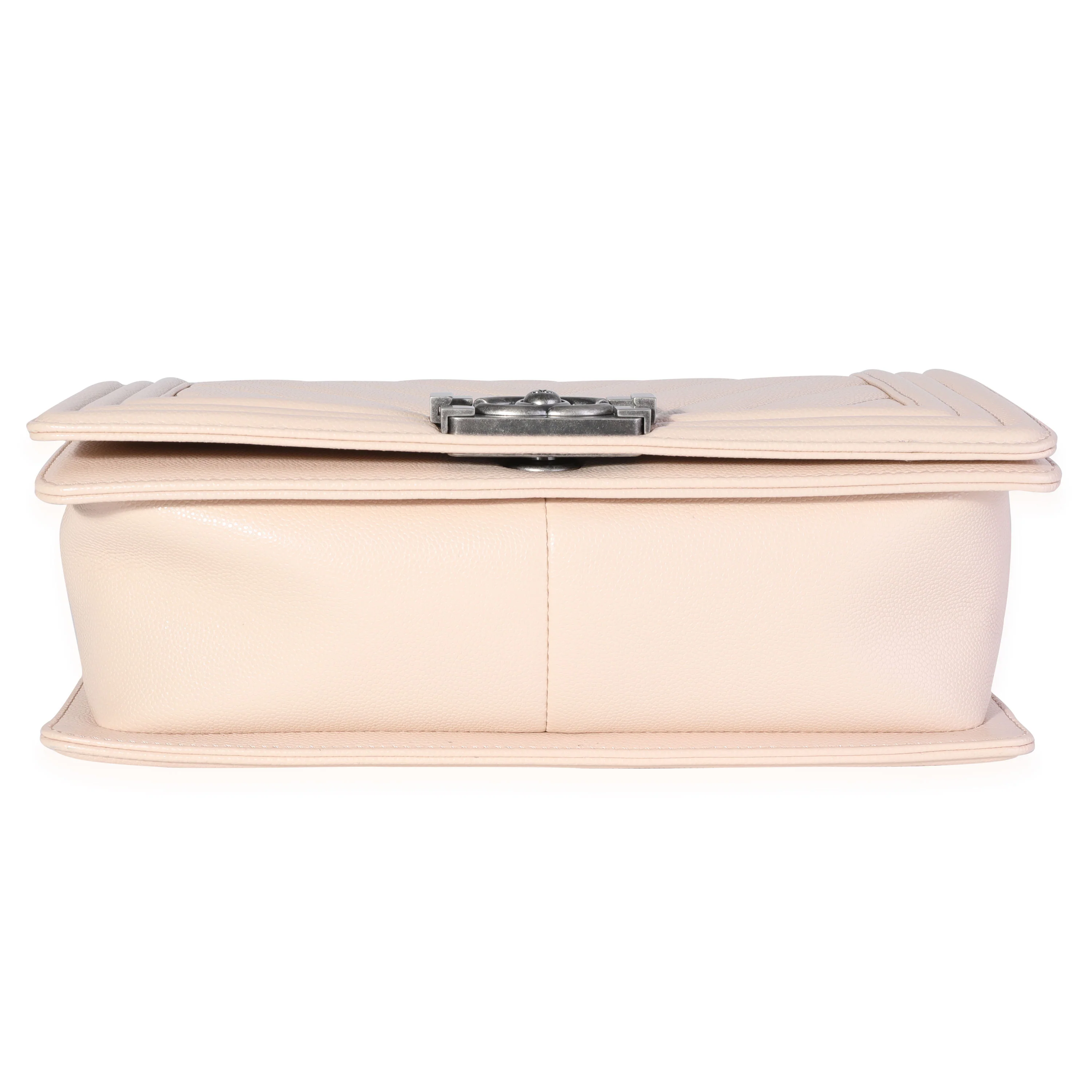 Chanel Beige Chevron Quilted Caviar Old Medium Boy Bag - Image 5