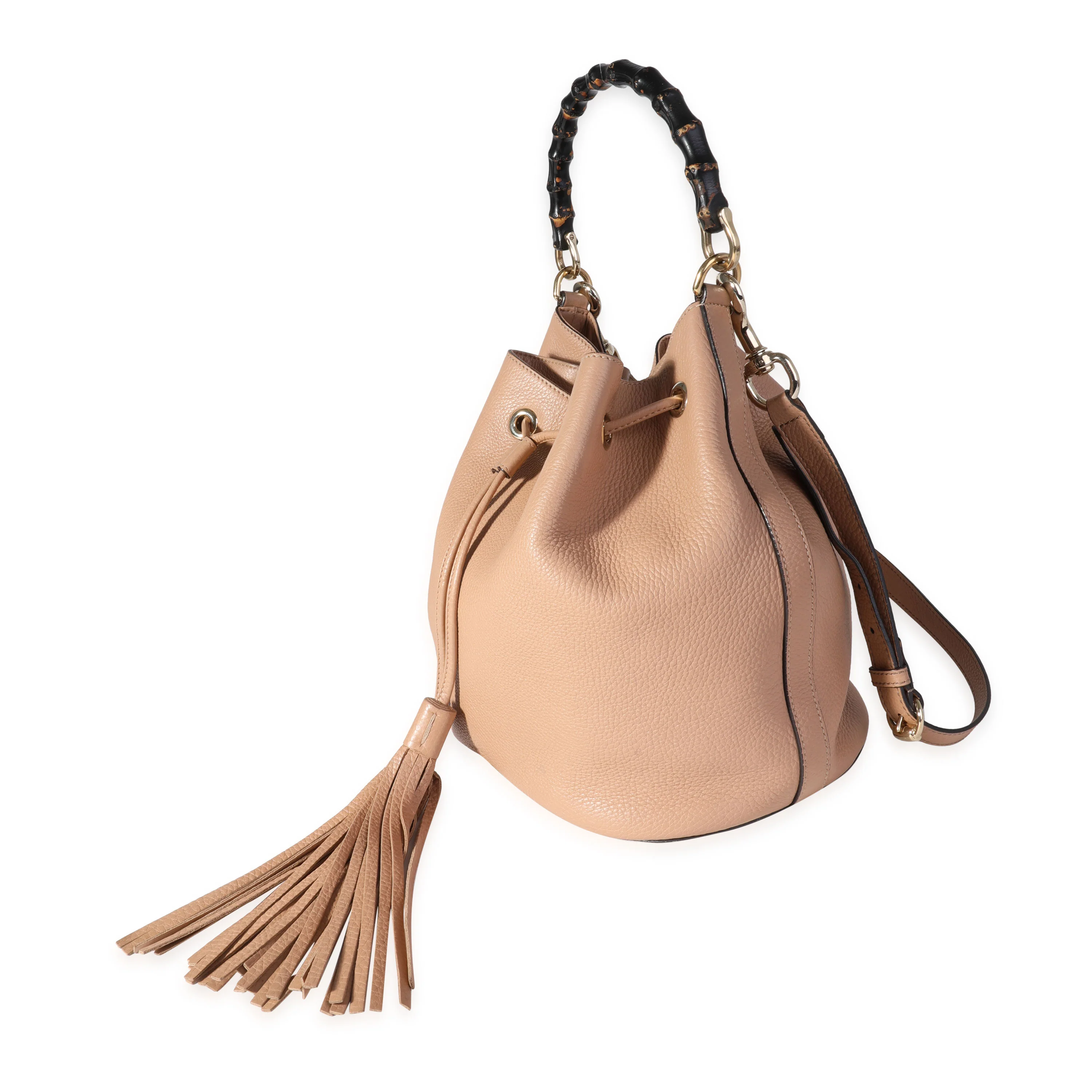 Gucci Beige Pebbled Leather Miss Bamboo Bucket Bag - Image 2
