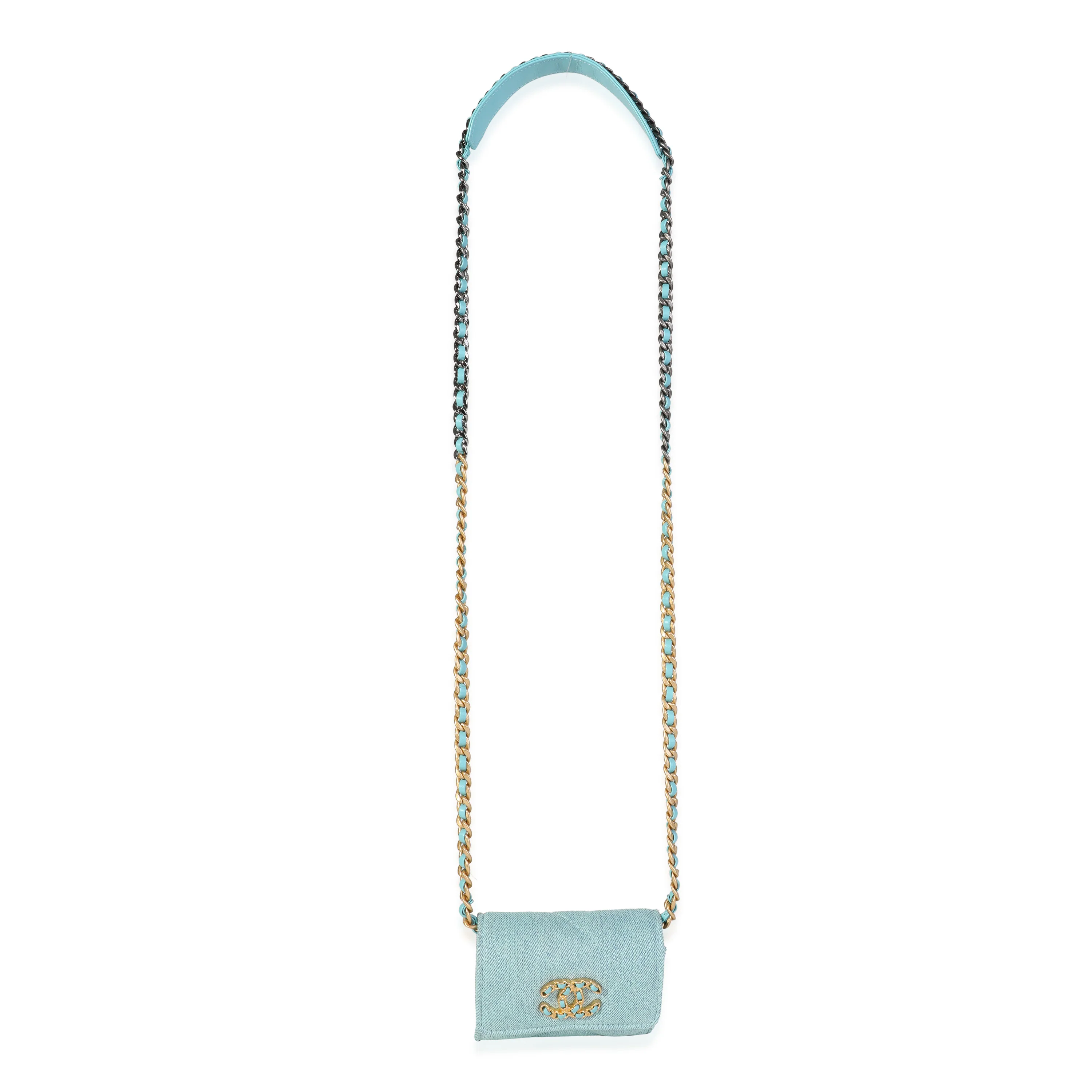 Chanel Blue Denim Chanel 19 Coin Pouch On Chain - Image 5