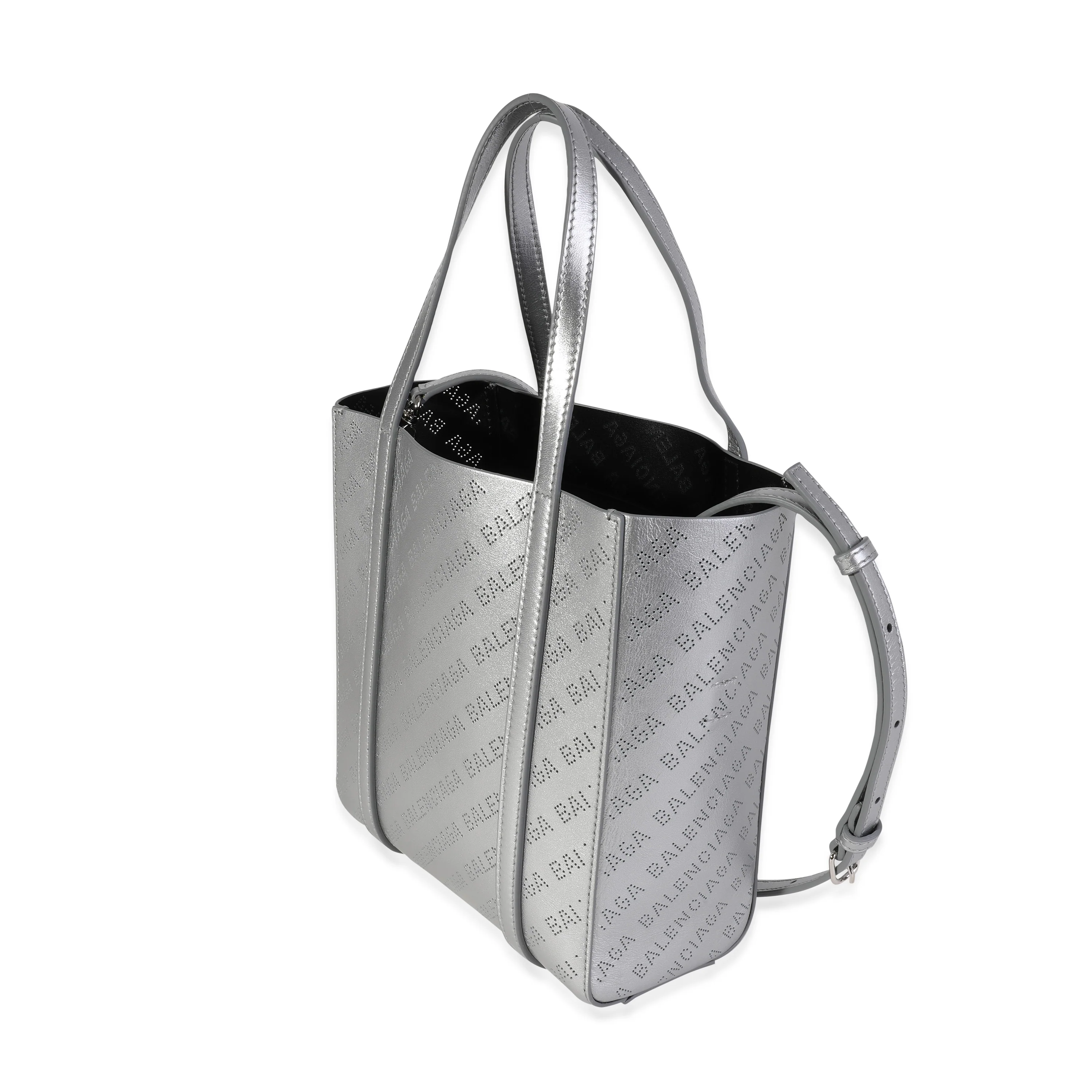 New Silver Calfskin Logo Perforated XXS Everyday Tote - Image 2