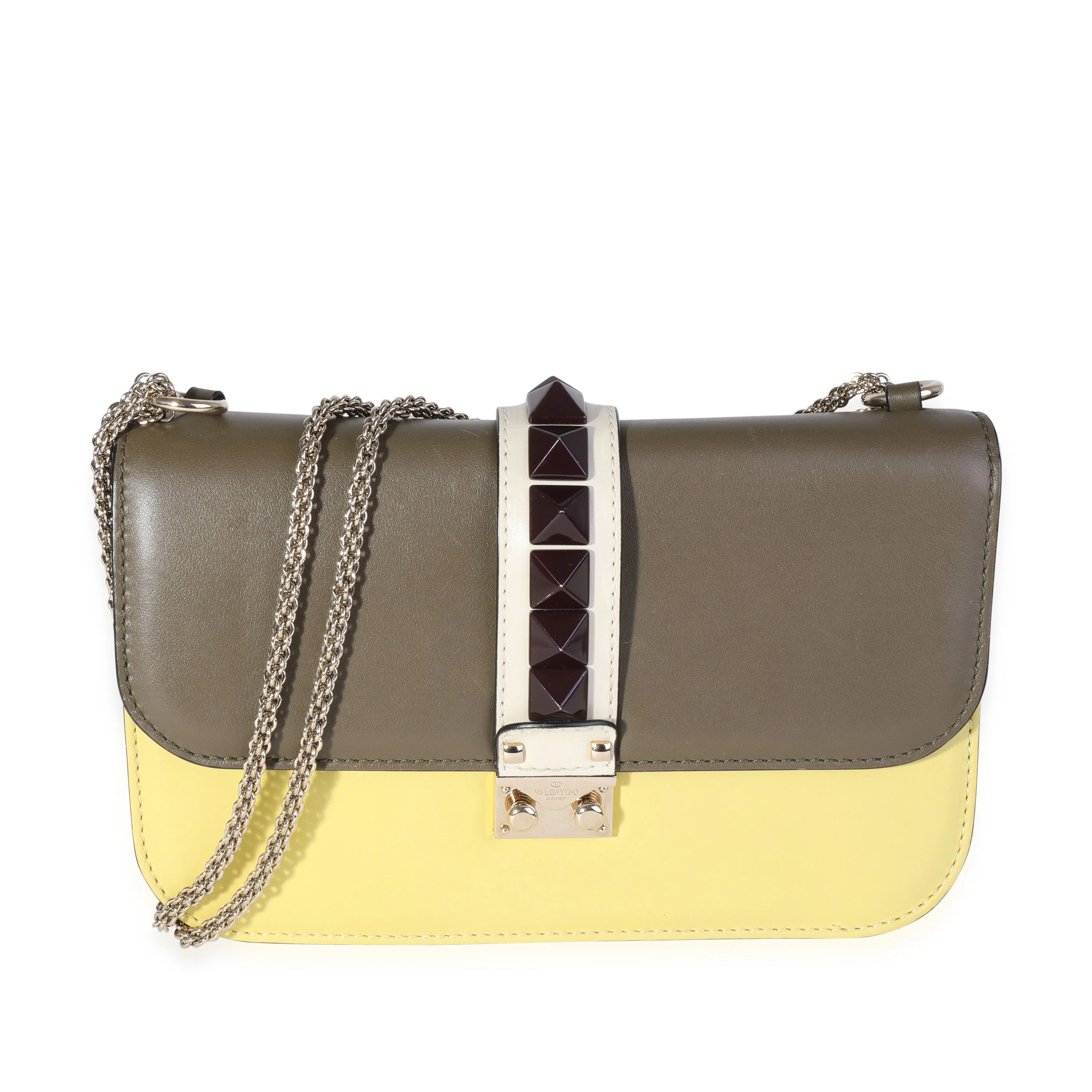 Valentino Leather Rockstud Glam Lock Medium Flap Bag