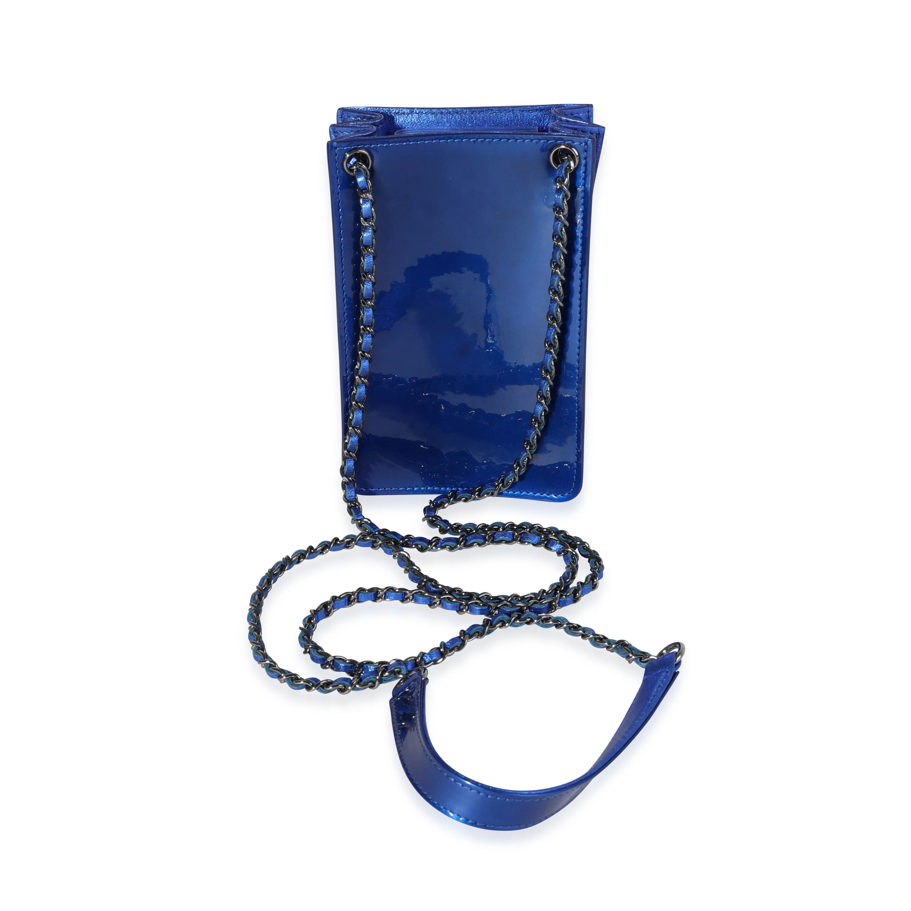 Chanel Metallic Blue Patent Leather CC O-Phone Holder Crossbody - Image 3