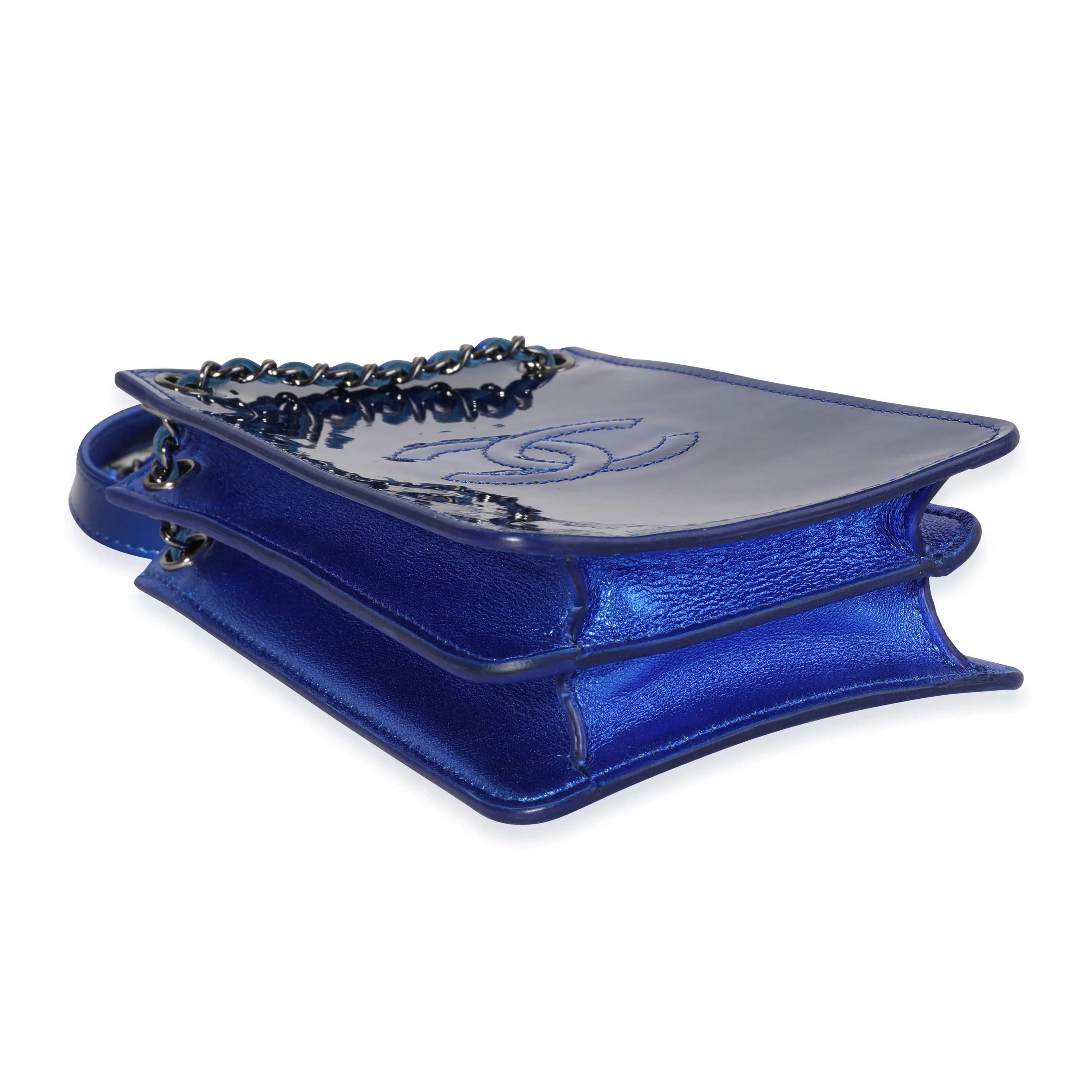 Chanel Metallic Blue Patent Leather CC O-Phone Holder Crossbody - Image 6