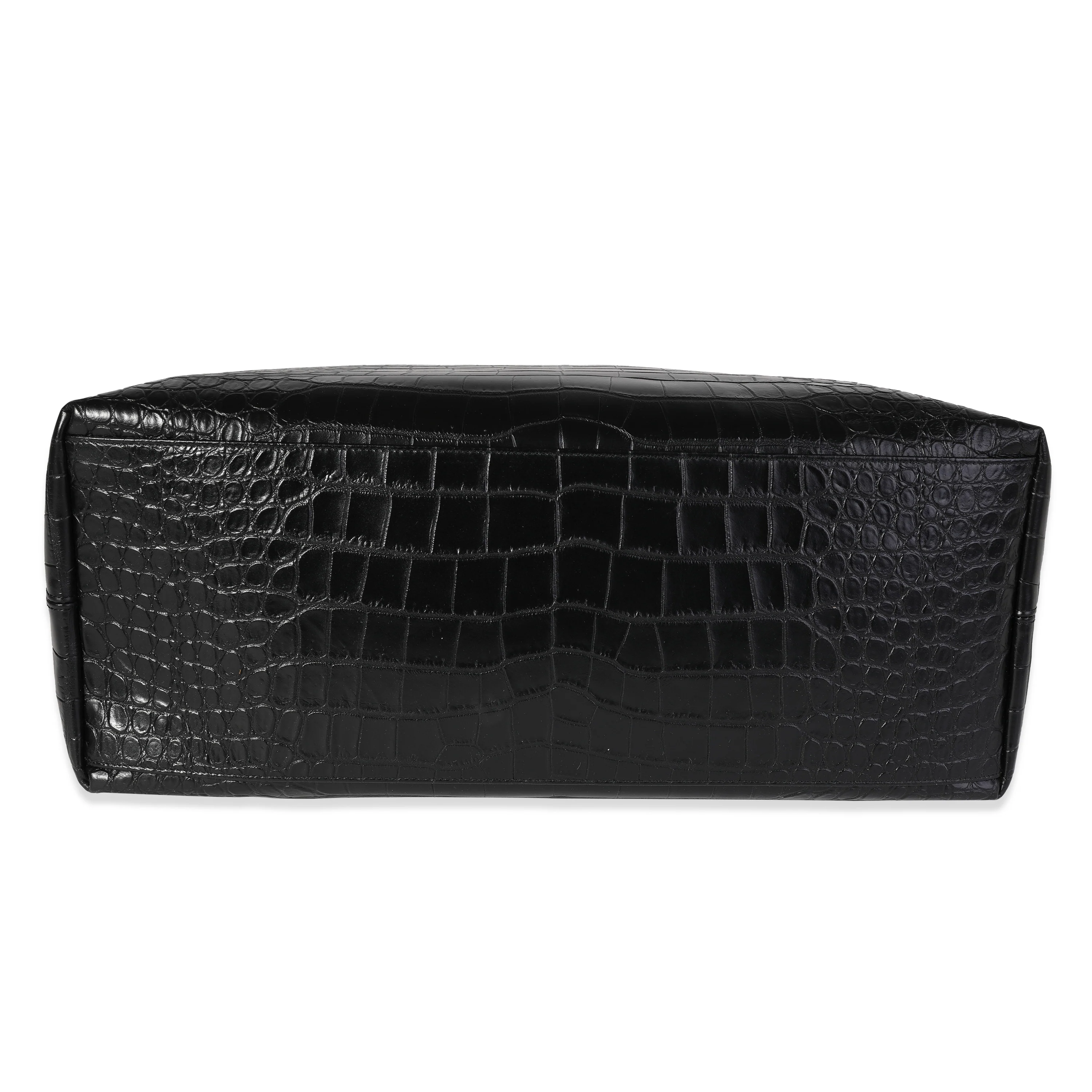 Saint Laurent Black Crocodile-Embossed Giant Bowling Bag - Image 5