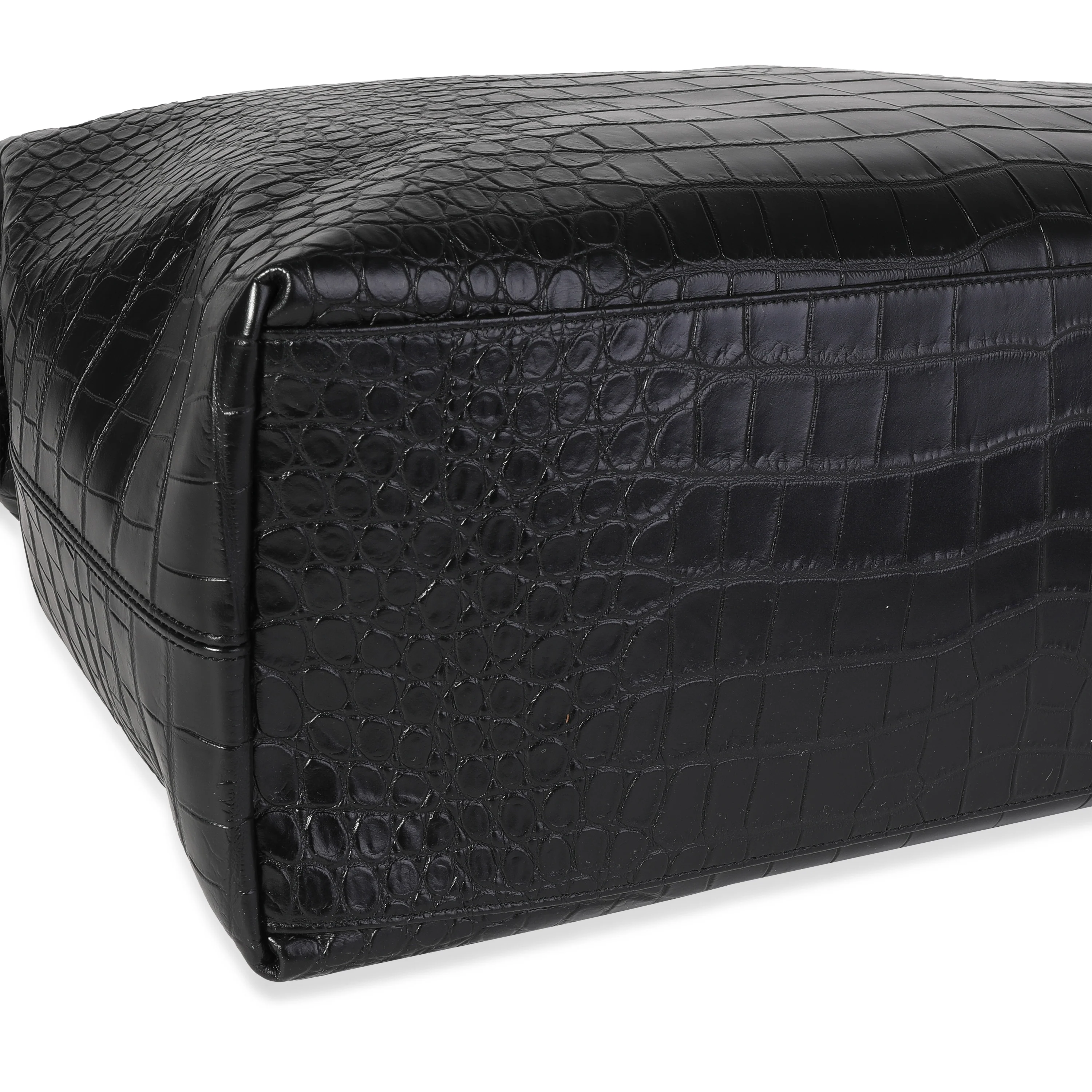 Saint Laurent Black Crocodile-Embossed Giant Bowling Bag - Image 6